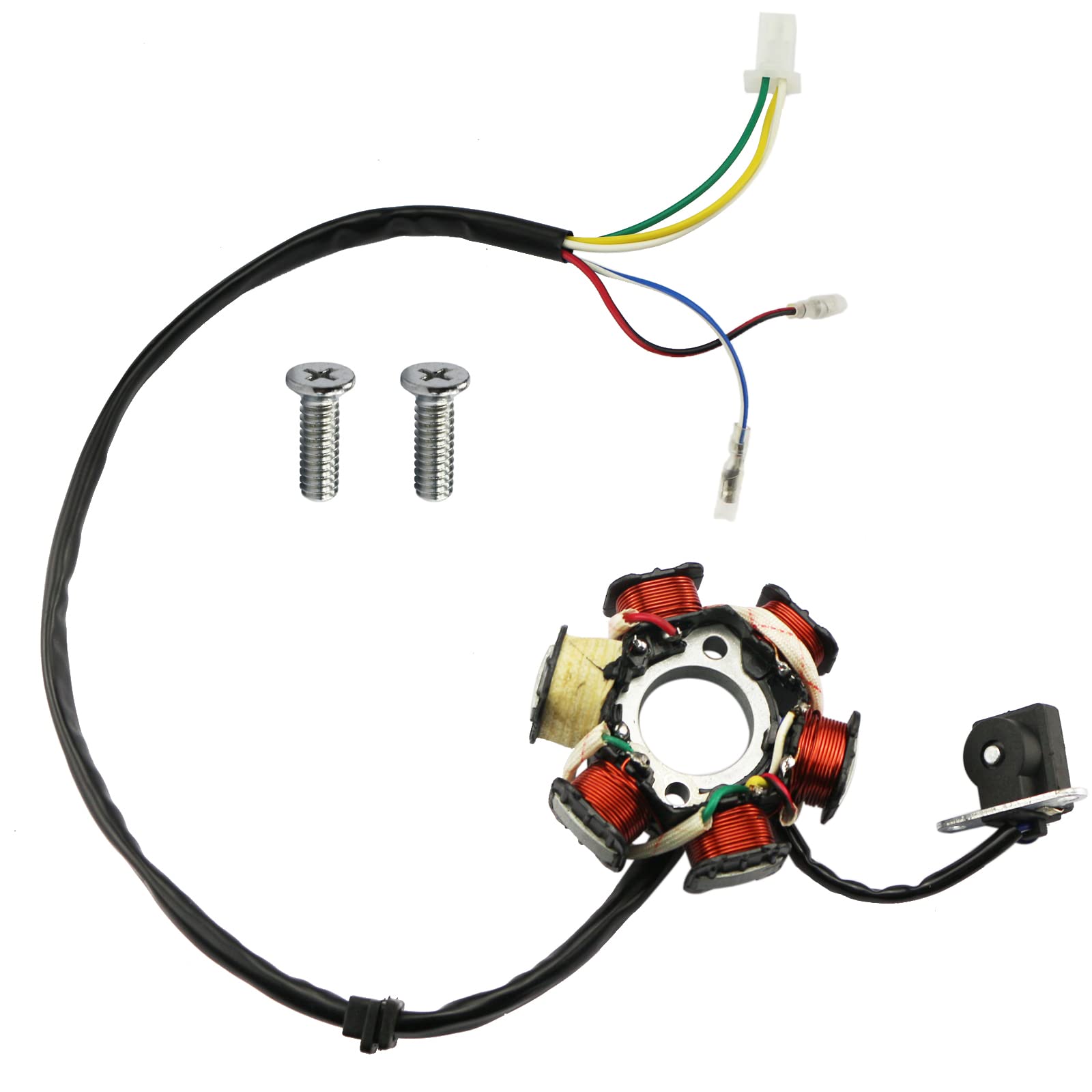 6 Coil 5 Wire GY6 Stator Magneto, PRO BAT, 6 Coil Pole Magneto Stator for GY6 50cc 70cc 90cc110cc 125cc Chinese ATVS Dirt/Pit Bl