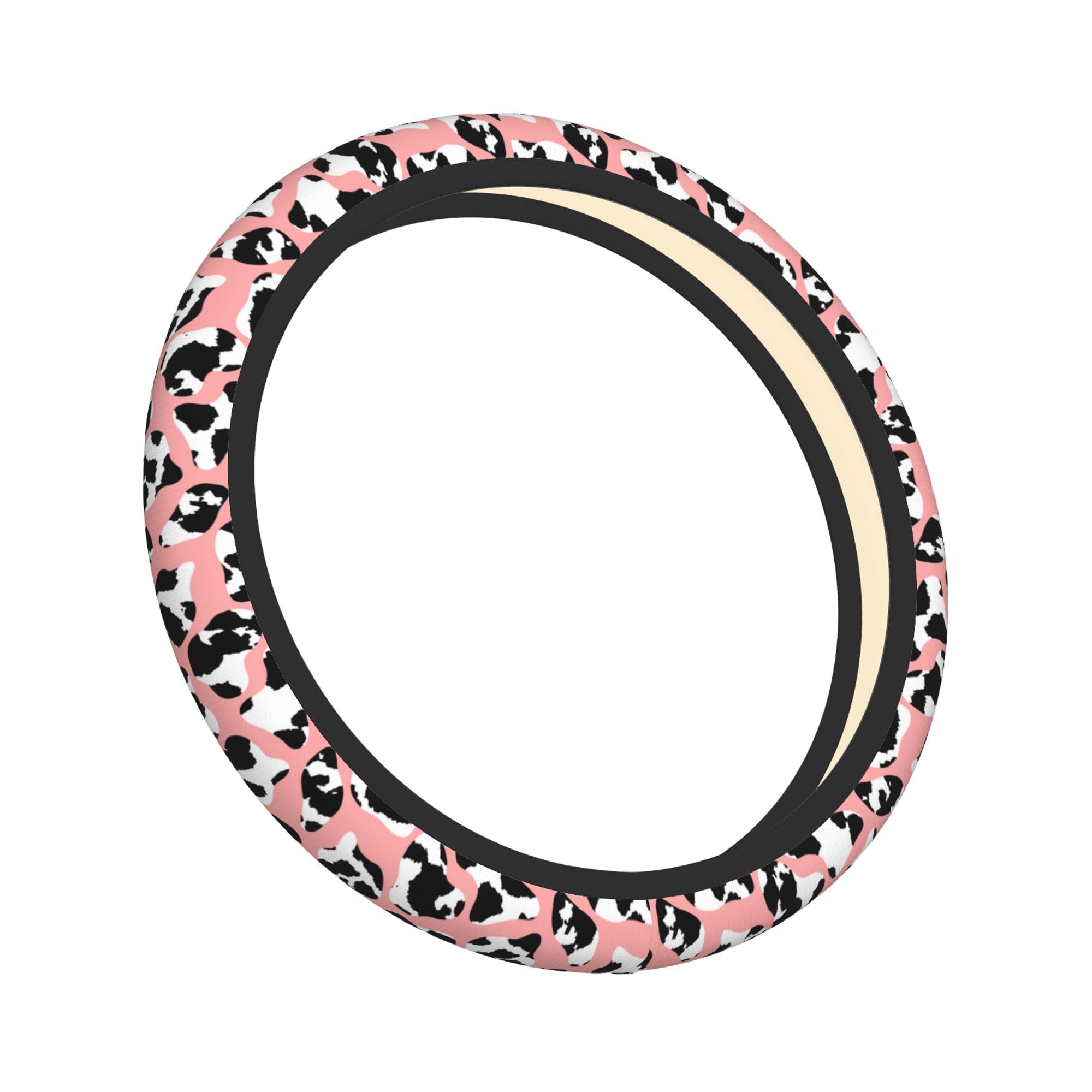 Cow Print Steering Wheel Cover, Universal 15 Inch Anti-Slip Car Steering Wheel Protector, Pink Leopard
