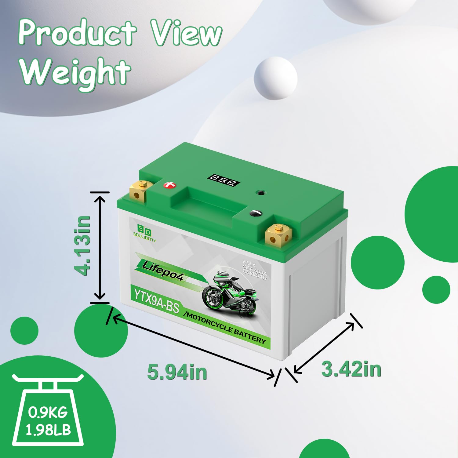 Lithium Motorcycle Battery, YTX9A-BS 12V5AH High Performance Power Sports, Compatible ATV, UTV, PWC, Seadoo, Polaris and Generat