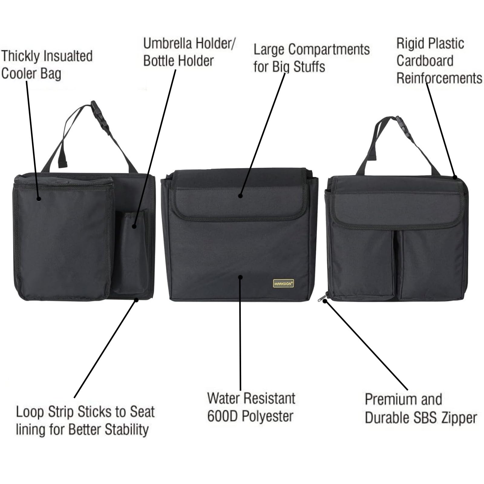 Marksign Deluxe Car Trunk Organizer, Detachable Backseat Hanging Organizer Storage Modules With Built-In Cooler For Car Small Su
