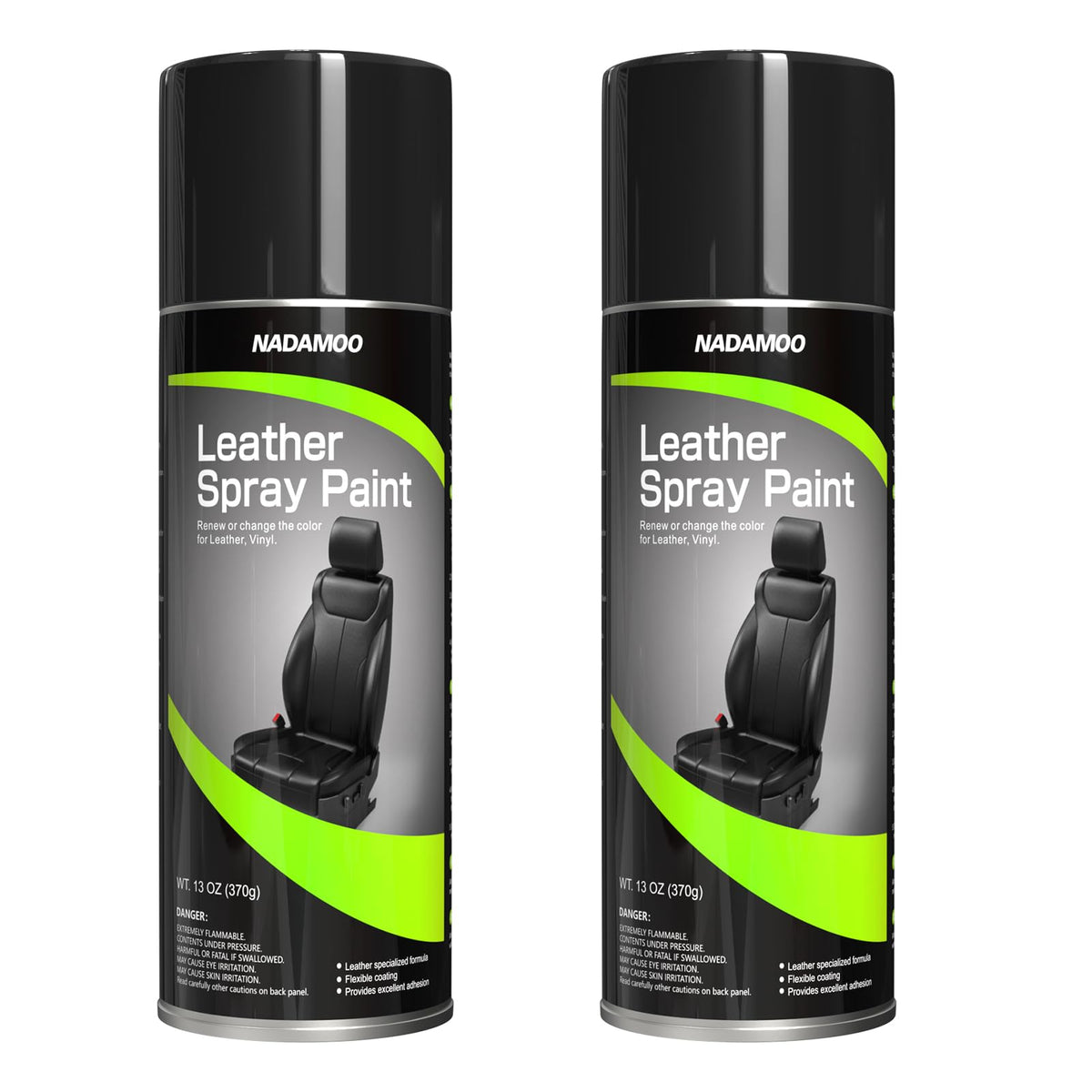 NADAMOO Leather Spray Paint Semi-Gloss Black 2 Cans - Flexible Finish Vinyl Coating for Furniture, Car Seats, Bags, Couches, Sho