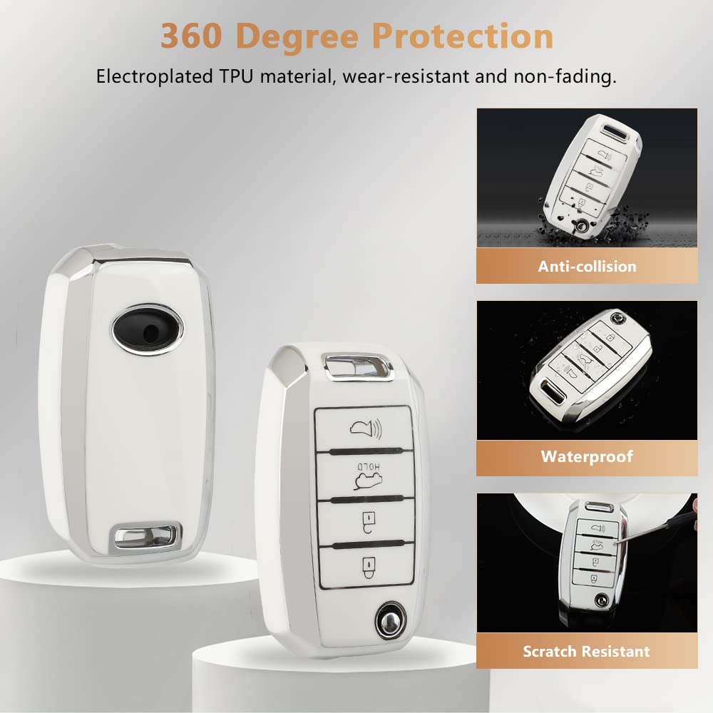 Pifoog For Kia Key Fob Cover Tpu White Silver 4 Buttons Keys Case Shell Protector Bling Keychain For Kia Sorento Optima Soul Spo