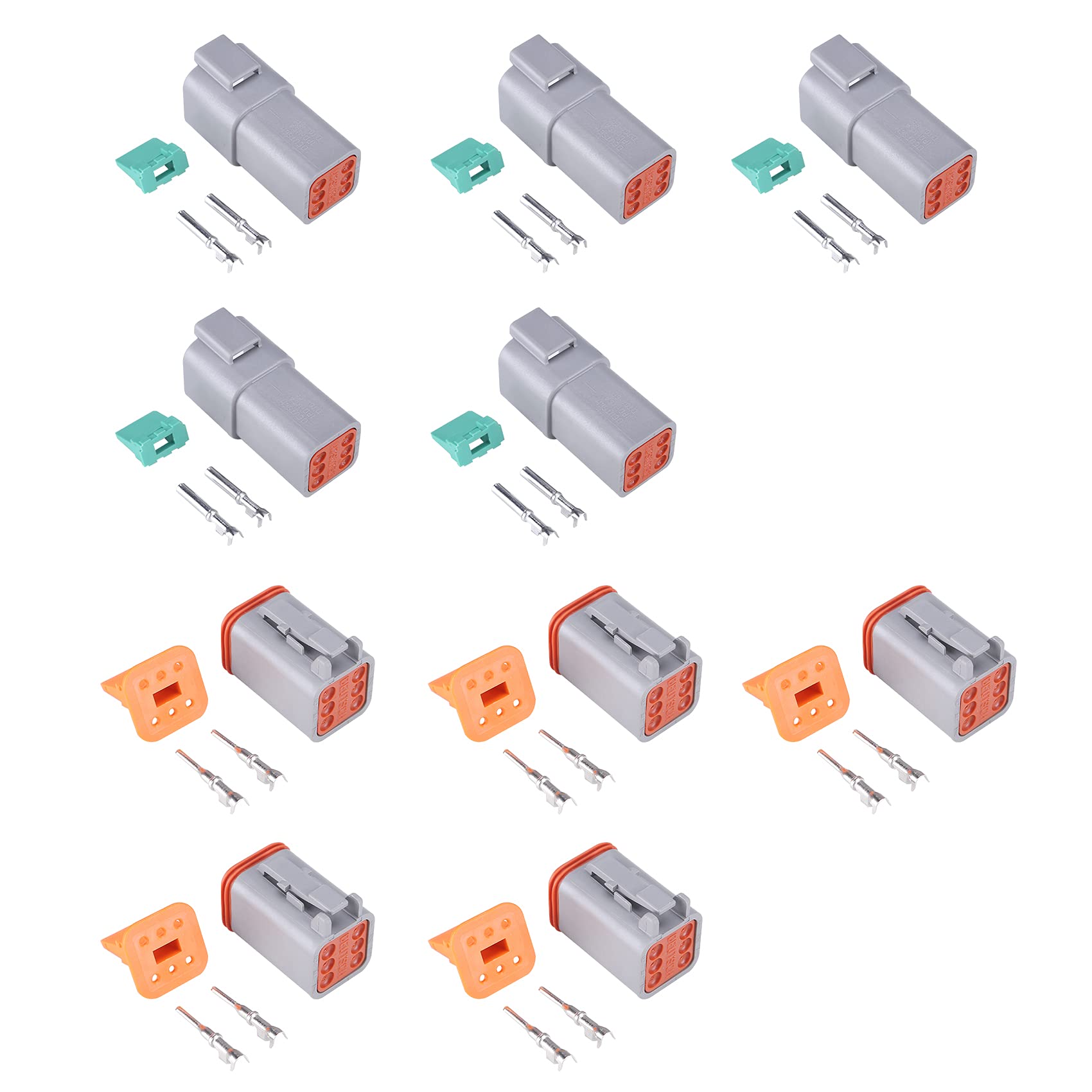 Muyi 5 Kit 6 Pin Way Dt Series Connector Gray Receptacle Ip67 Waterproof Heavy Duty 14-18 Awg 13 Amps Continuous Dt04-6P Dt06-6S