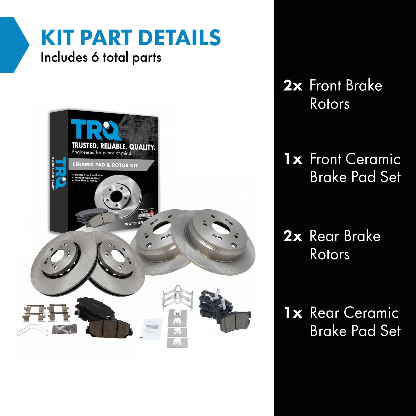 Trq Front And Rear Brake Pad & Rotor Kit Brake Pads Brake Rotor Ceramic Compatible With 2013-2018 Acura Rdx