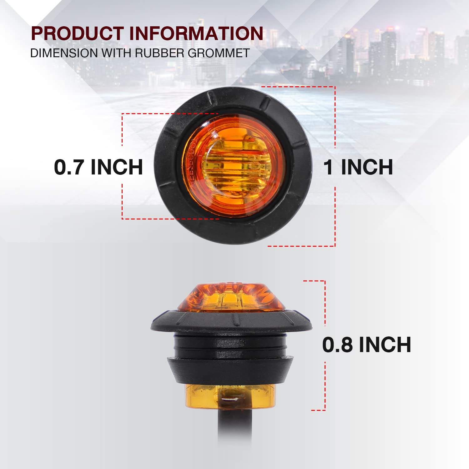 Tmh 3/4 Inch Mount 10 Amber +10 Red 3 Led Mini Clearance Side Marker Lights With Rubber Fit For Trailer Pickup Truck Car Bus 12V