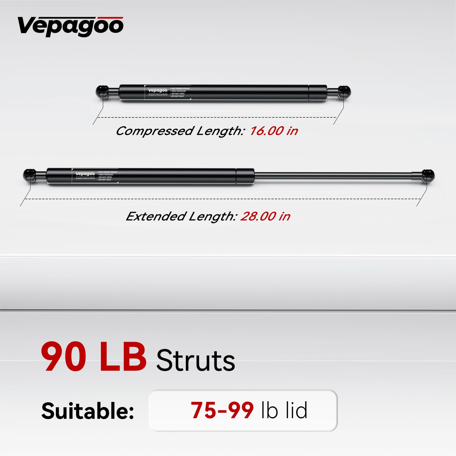 Vepagoo 28In 90Lb Heavy Duty Lift Support Gas Shock Strut Spring For Truck Bed Tonneau Cover Trailer Cap Camper Shell Topper Rv