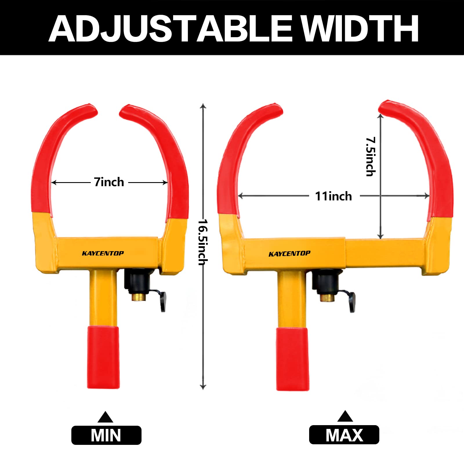 Kaycentop Universal Wheel Lock, Security Trailer Wheel Lock, Tire Lock Anti Theft For Trailers Golf Cart Suv Boat Atv Motorcycle Camper, 3 Keys (Yellow-Red)