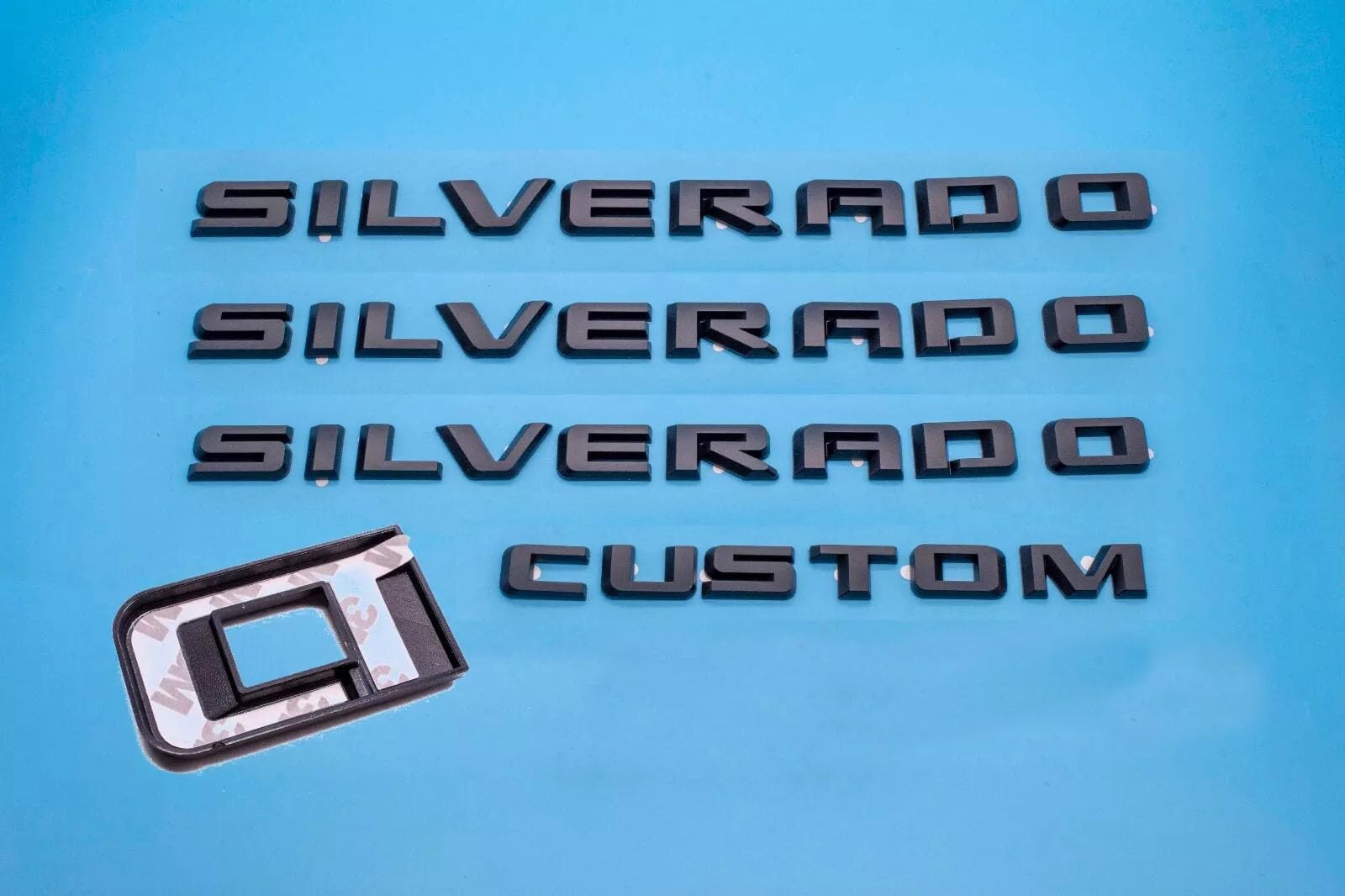 4Pcs Kit Overlay Emblems Side Door Rear Tailgate Nameplate Badge Compatible with 2019-2025 Silverado 1500 Custom Emblem (Matte B