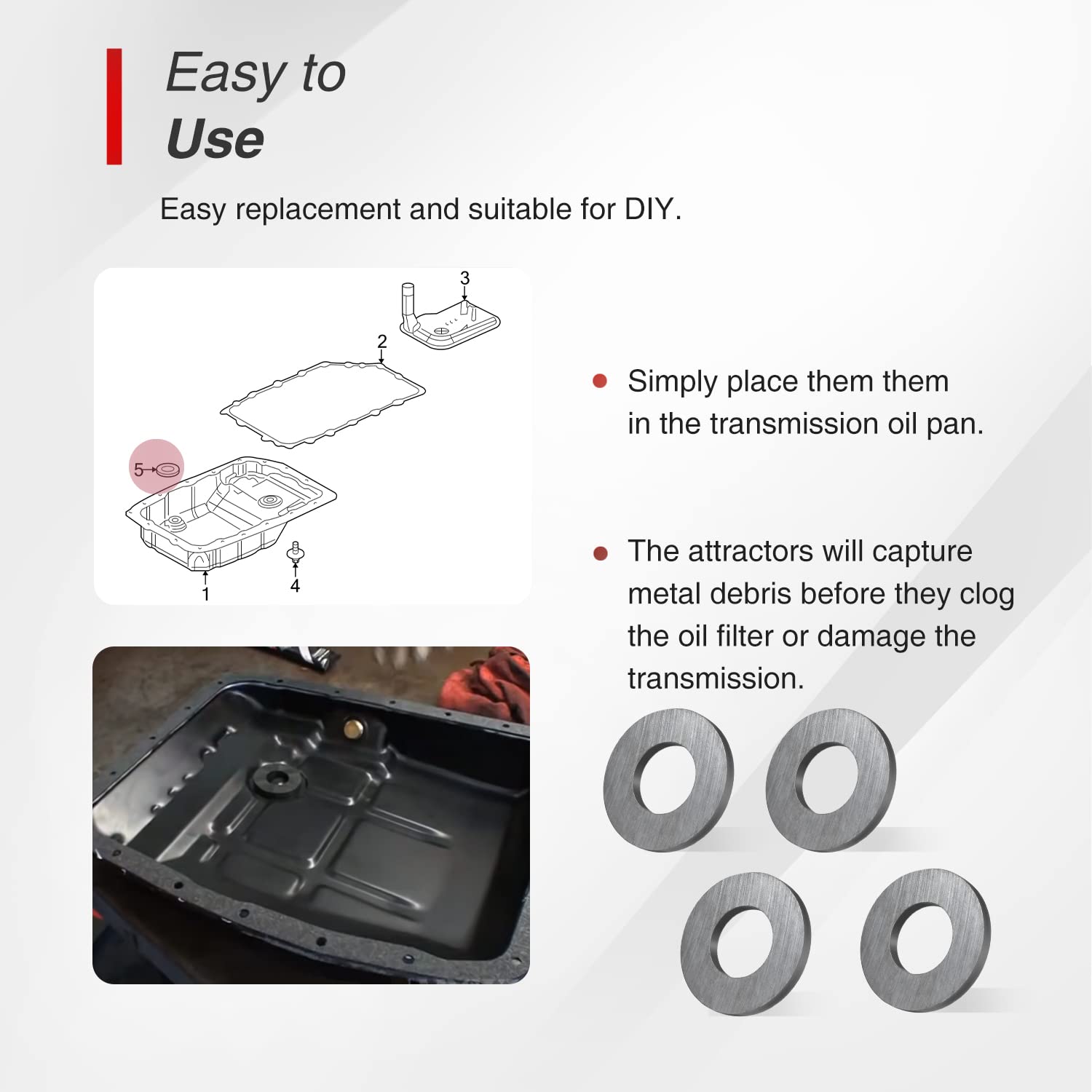 4 Pack Replace For Allison 29535617 Automatic Transmission Fluid Pan Magnet, For Use On 29539579, 29542824 Transmission External
