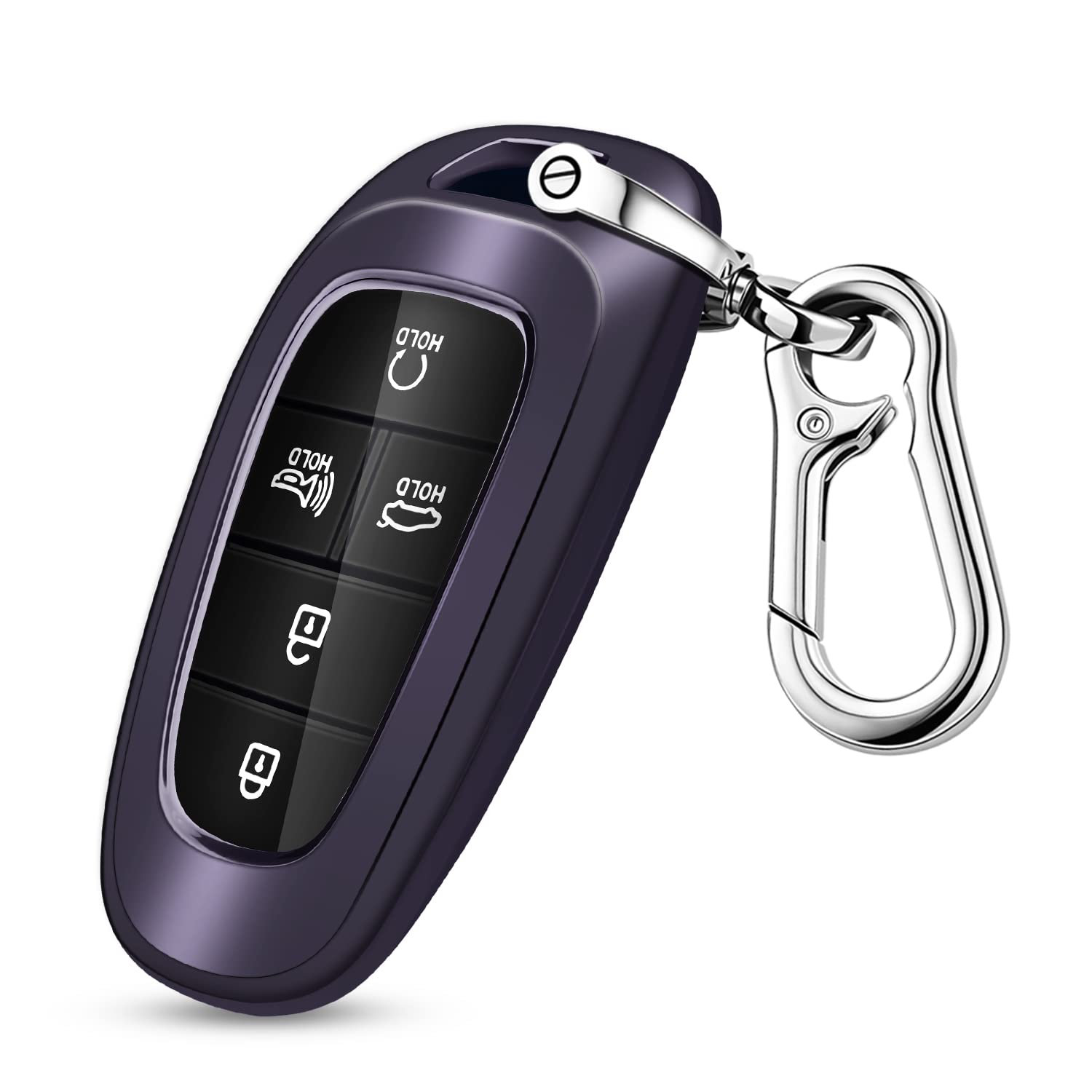 Qbuc For Hyundai Key Fob Cover,Tpu 360 Degree Car Key Case Protector With Keychain Compatible With 2022 2021 2020 Hyundai Sonata Santa Fe Tucson Keyless Entry 3/4/5/7 Buttons Smart Key(Purple Black)