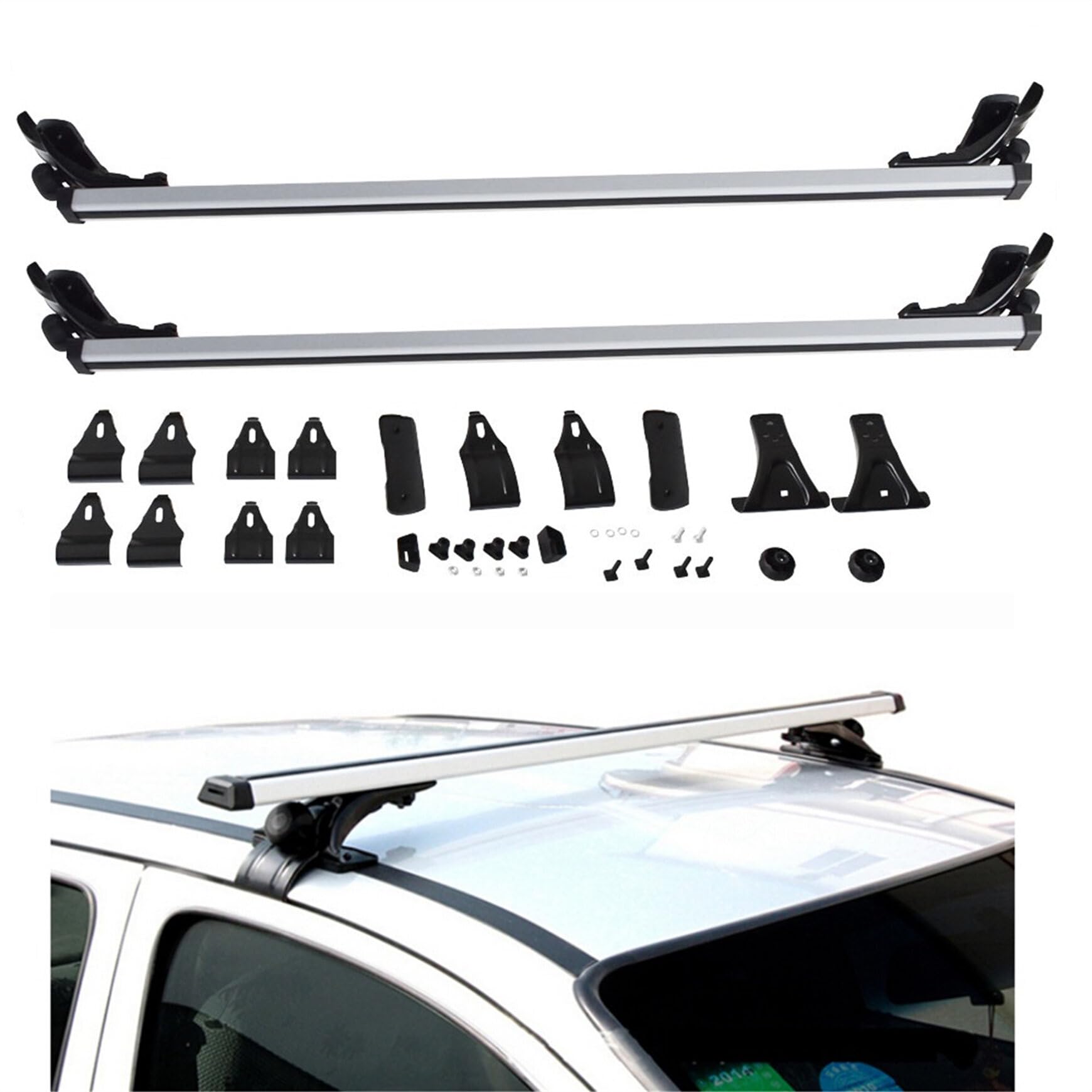 48 Inch Universal Car Top Roof Cross Bar Luggage Cargo Rack With 3 Kinds Clamp Silver Aluminum
