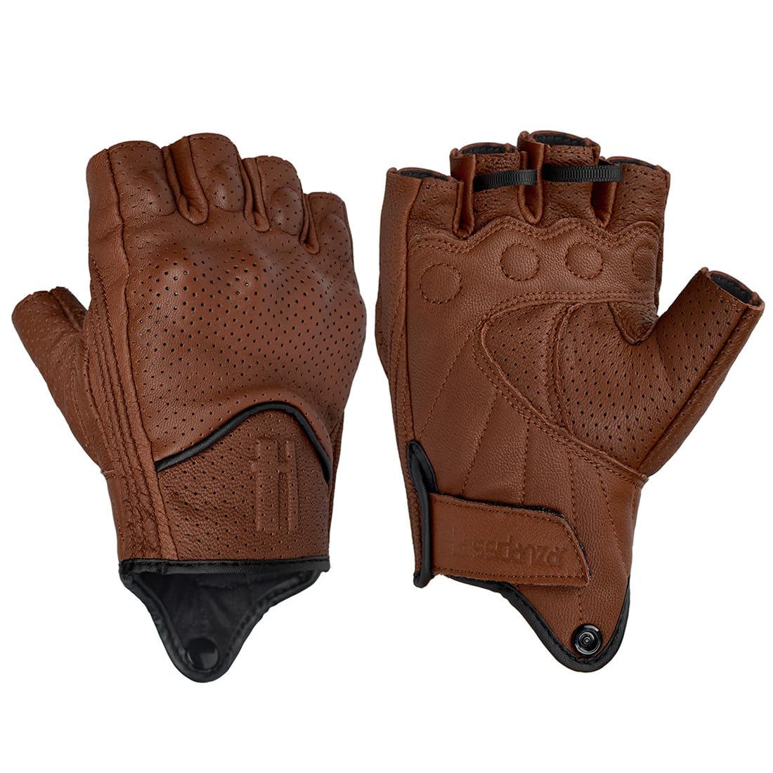 Harssidanzar Men's Motorcycle Gloves Leather Perforated Motorbike Riding Driving Gloves CM044US, Saddle, Size Small