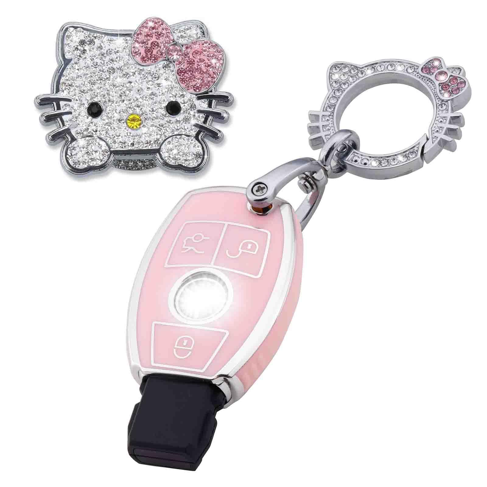 Pangpai Pink Car Accessories 3 Pcs For Mercedes Benz C E S M Cls Clk G Class Key Fob Cover With Bling Keychain Cute Push To Star