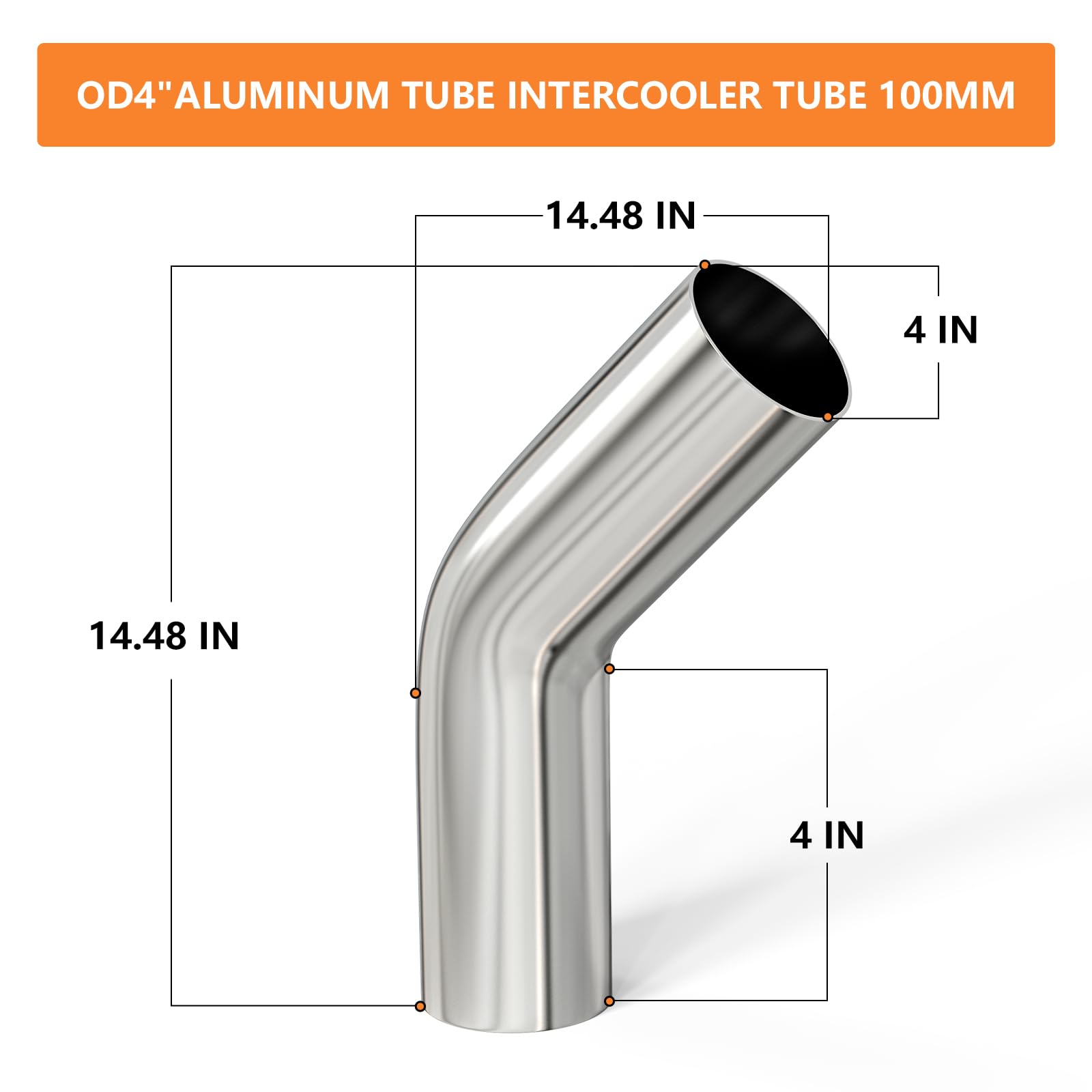 Gasher 1Pcs Intercooler Pipe Aluminum 45 Degree Elbow Alloy Tube 4''Od, Leg Length 4'' (100Mm), For Intake And Cooling Systems