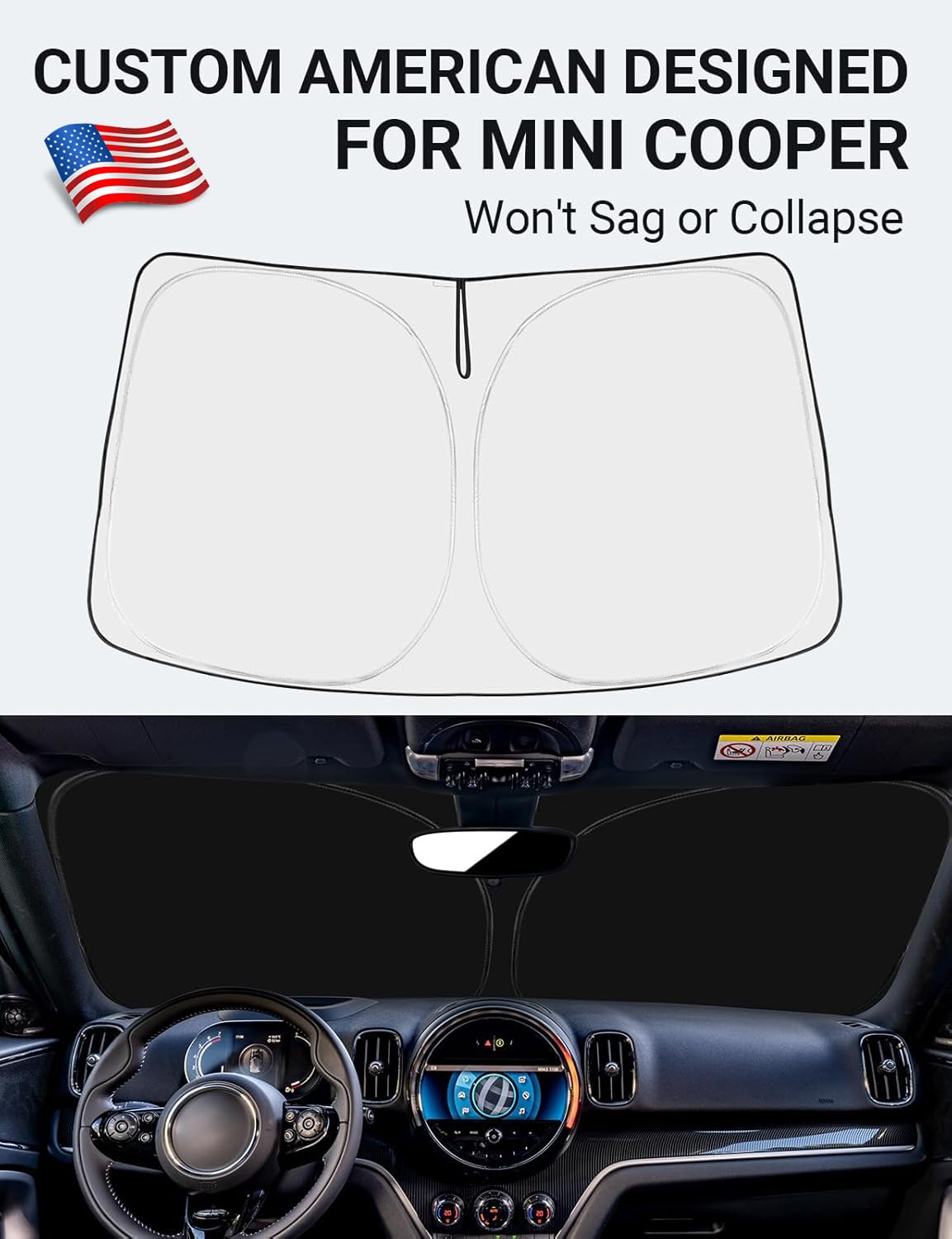 Proadsy 2025 Upgrade Windshield Sunshade Custom For Mini Cooper 2015-2023 2024 2025 Reflective Heat Sun Uv Protector Foldable Fr