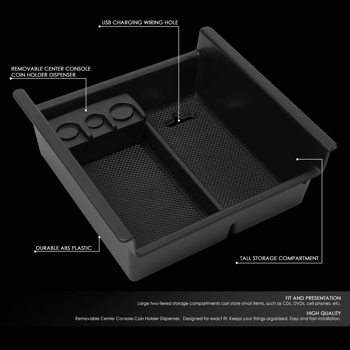 Dna Motoring Ztl-Y-0022 Center Console Armrest Organizer Tray (For 13-17 Subaru Crosstrek), 1 Pack,Black