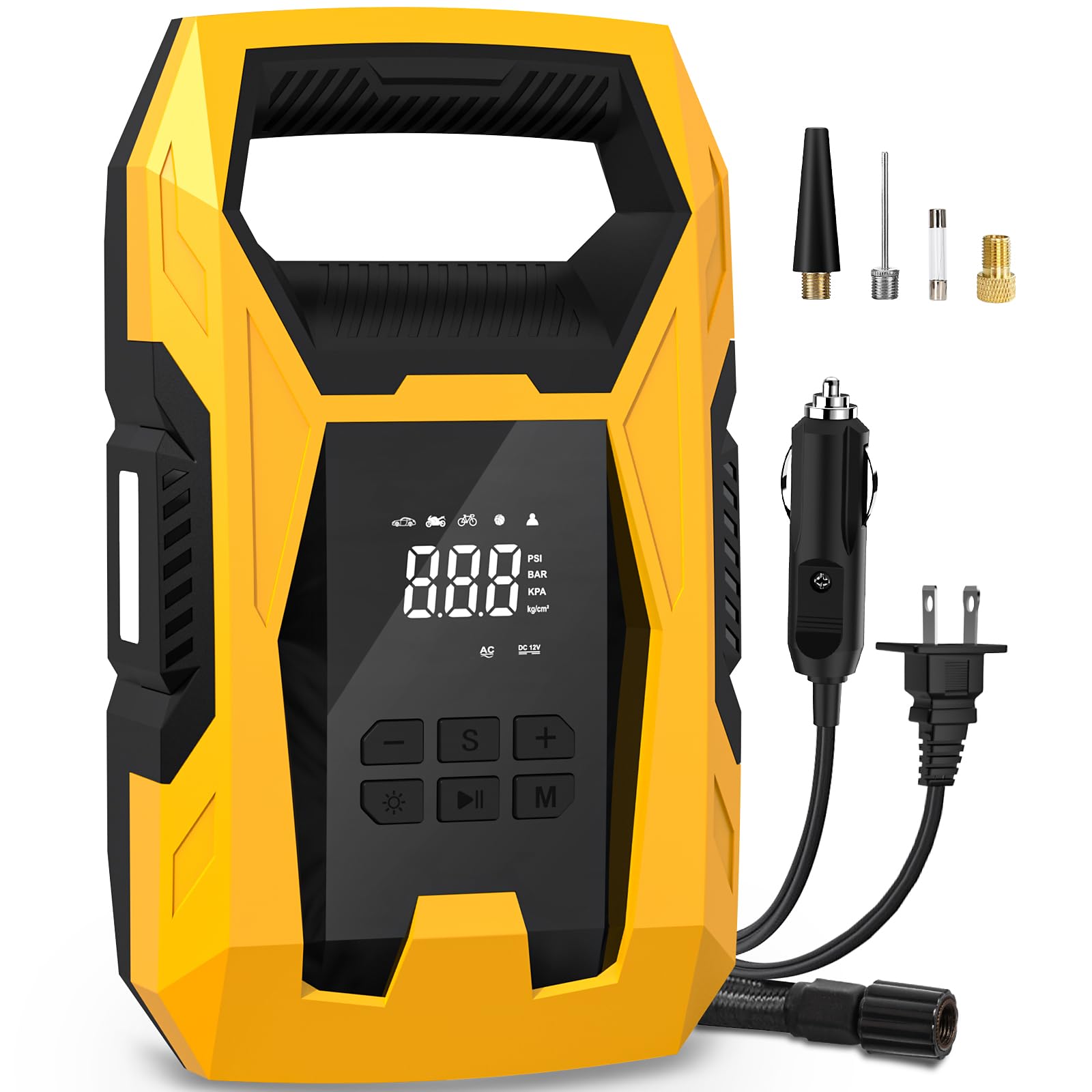 Carsun Ac/Dc Tire Inflator Portable Air Compressor, Dual Power For Home 110V Ac And Car 12V Dc Air Pump With Pressure Gauge, Aut