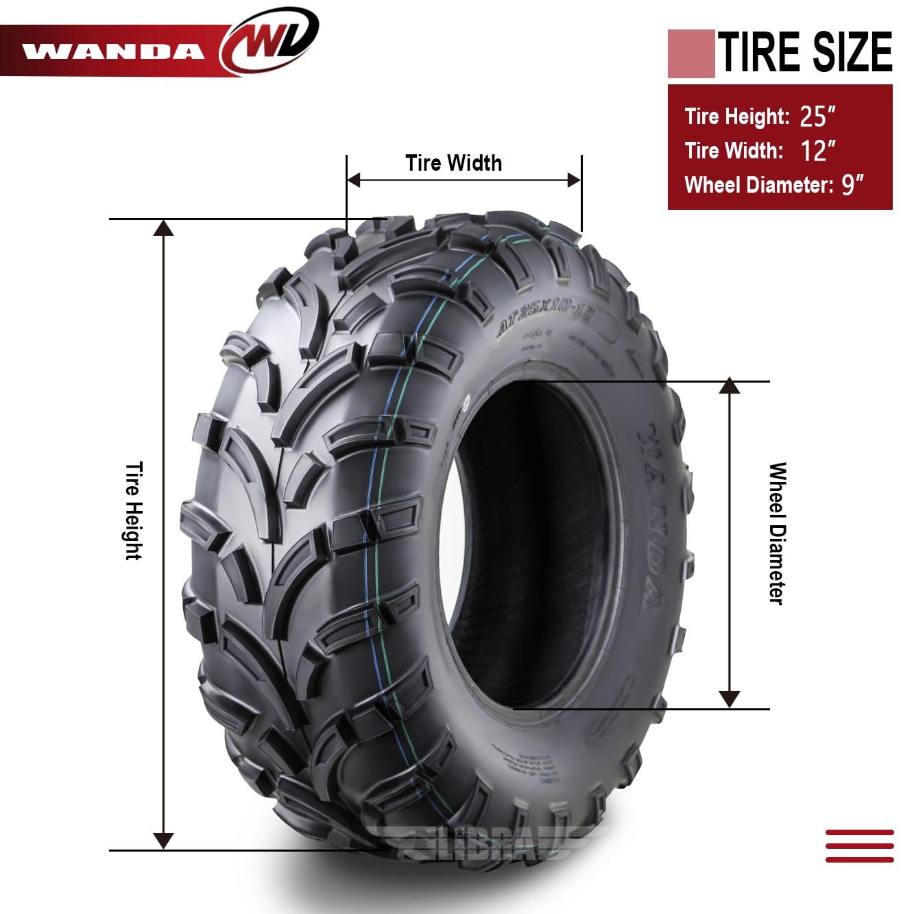 Wanda Utv Atv Tires 25X12-9 25X12X9 305/65-9 /6Pr Lit Mud P373 Set 2-10429