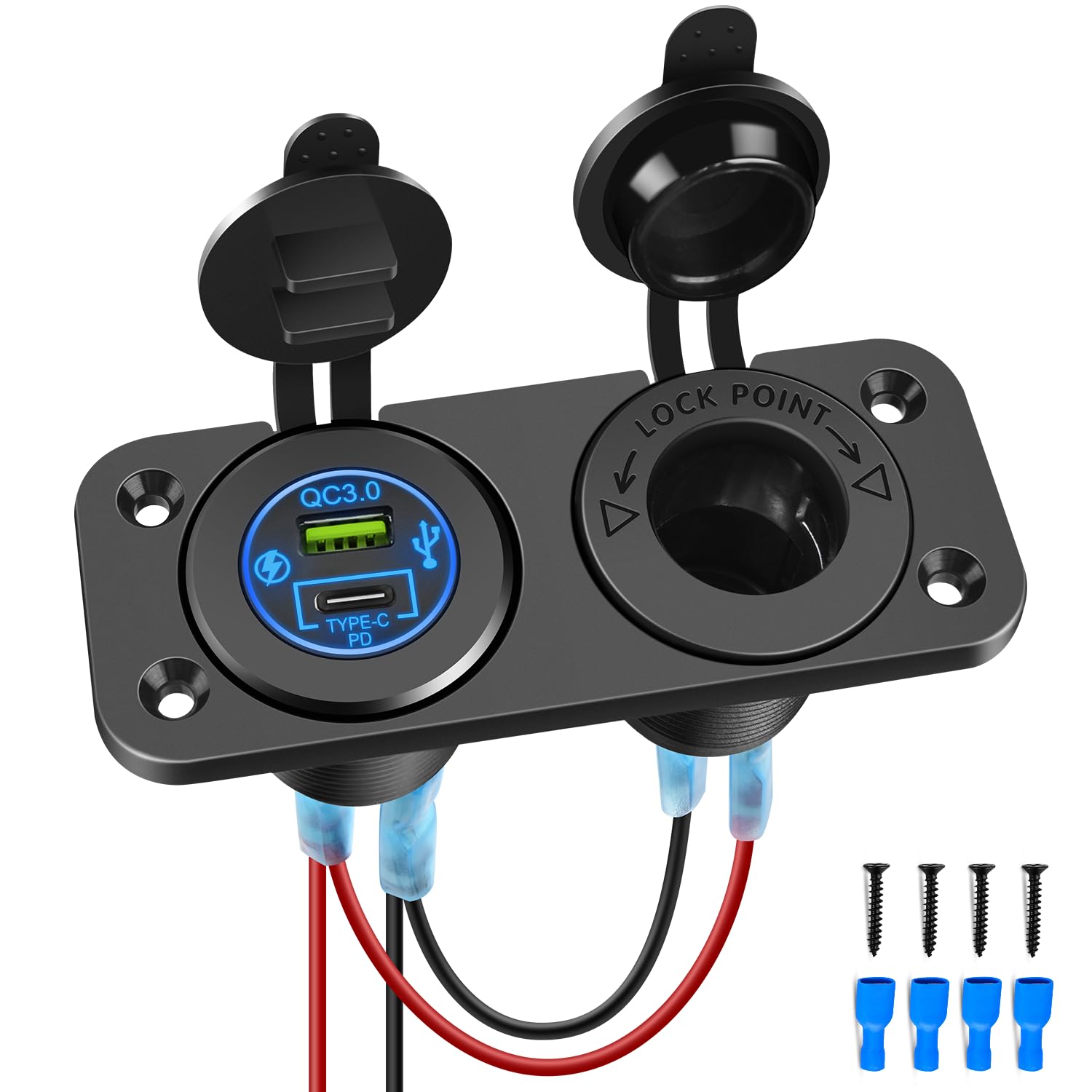 Nilight Qc 3.0 Usb Charger And Cigarette Lighter Socket Pre-Wired 12V-24V Dual Usb Car Charger With Cigar Lighter Power Socket F