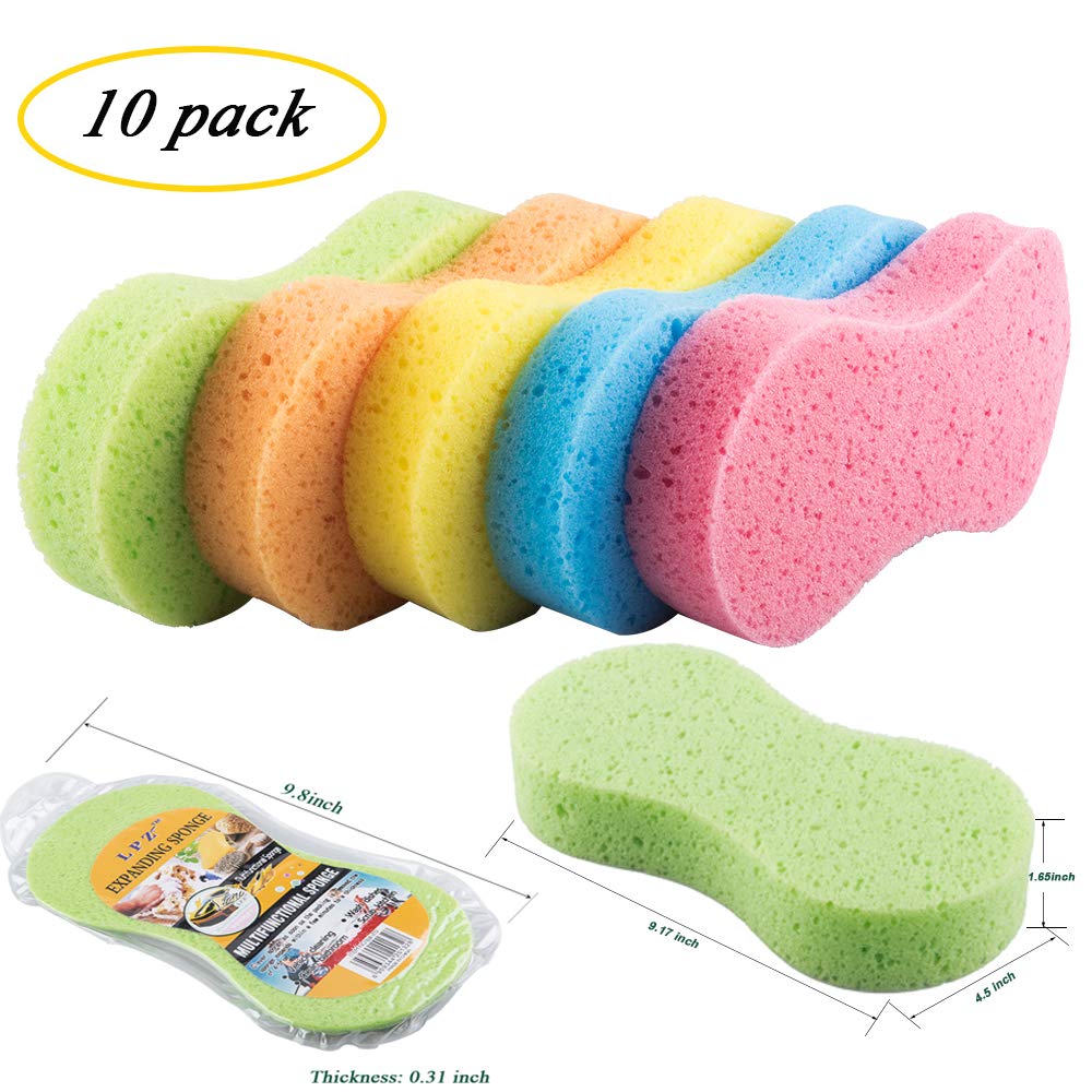 Huvai 10 Pack Car Wash Sponges Multi-Functional Sponge Multi-Color Cleaning Sponges With Vacuum Compressed Packing