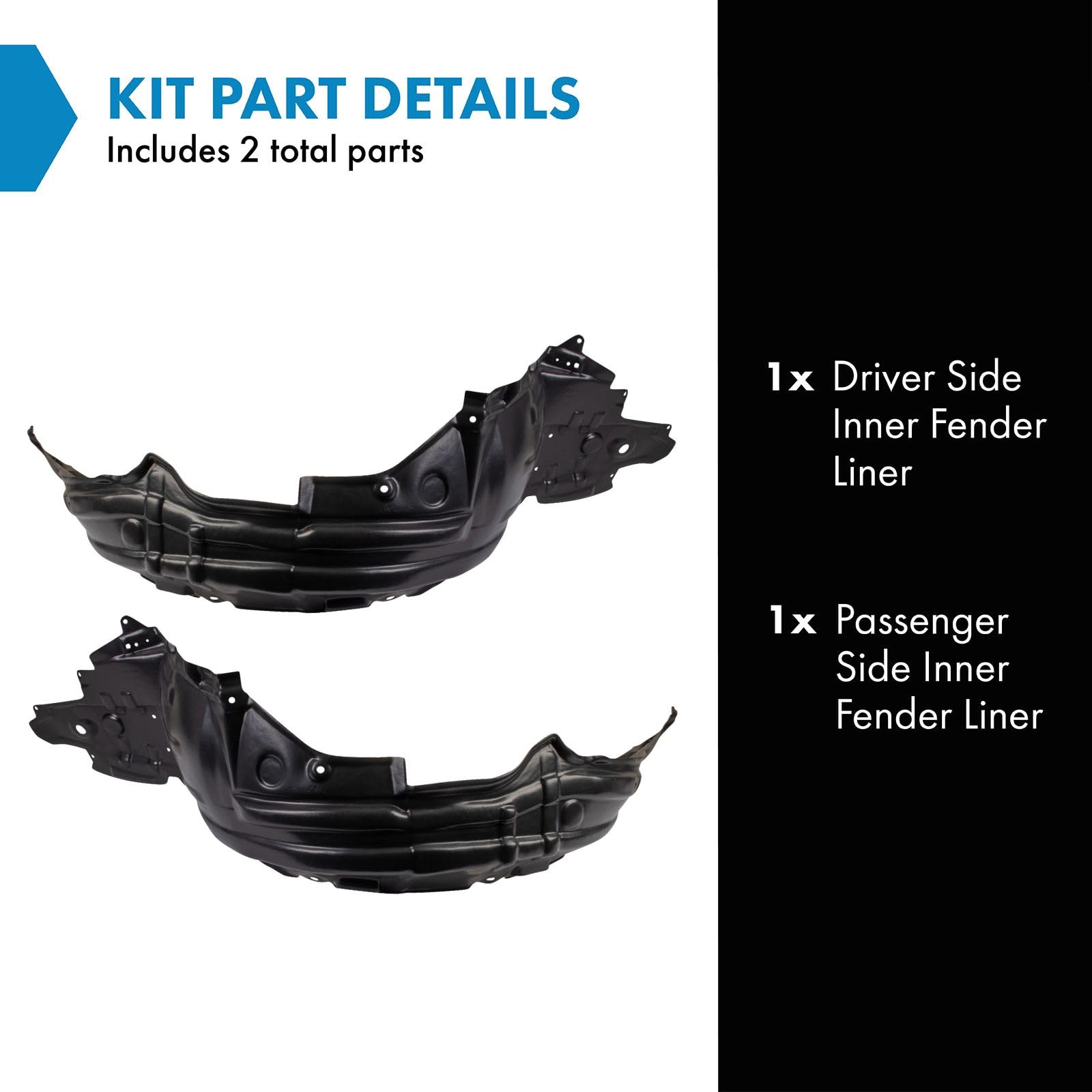TRQ Inner Fender Liner Set for 2010-2012 Lexus HS250h, Plastic, White, Model BDA15683