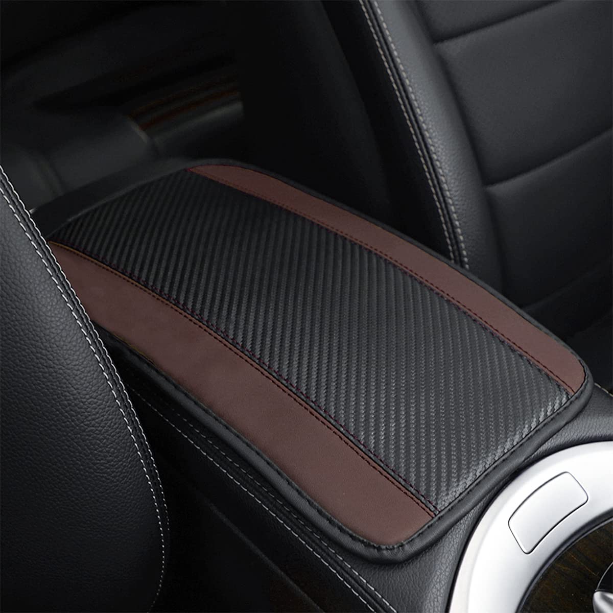 8Sanlione Car Center Console Cover, 12.6X7.5 Pu Leather Car Armrest Cover Universal Waterproof Center Console Pad, Car Accessories Interior Protection For Cars, Vehicles, Suvs (Brown)