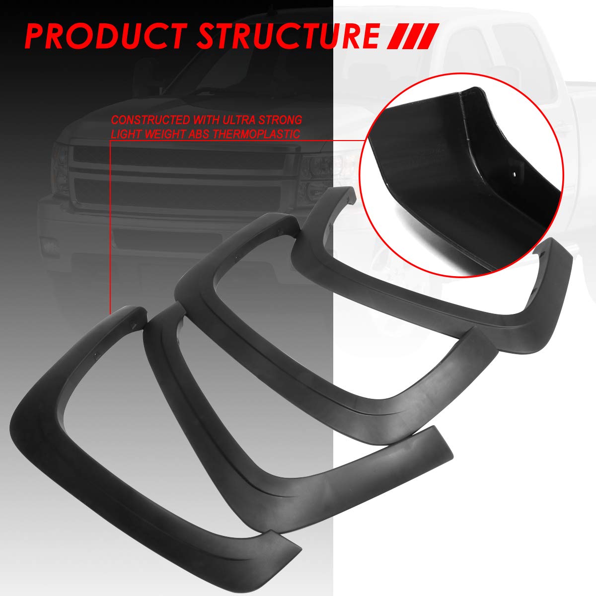 Auto Dynasty Fender Flares Compatible With 2007-2014 Chevy Silverado 1500 2500HD 3500HD, 6.5 & 8.1Ft Fleetside Models, Wheel Fla