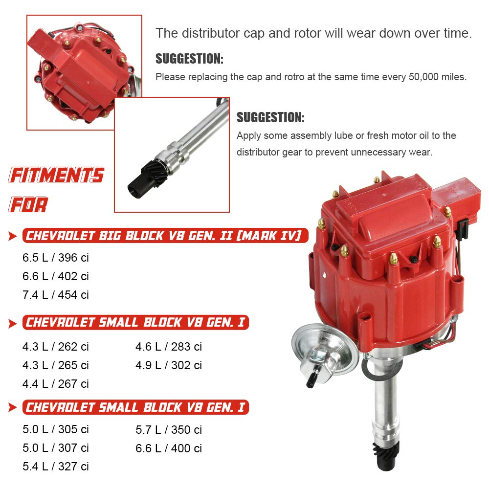 Red Male Hei Distributor Cap And Rotor For K549 Sbc 283 305 307 327 350 400 Bbc 454 396 427 Distributor Cap Assembly