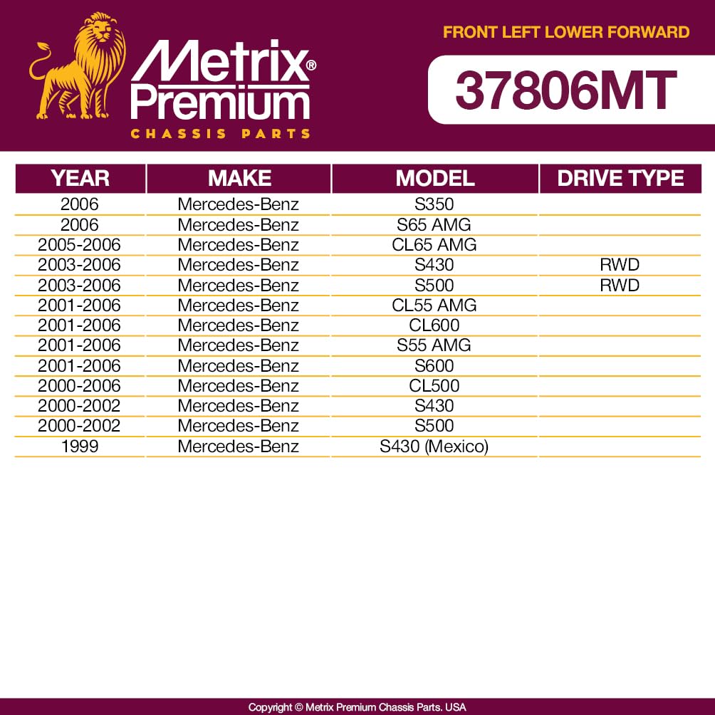 Metrix Premium Chassis Parts - Front Left Lower Forward Control Arm W Ball Joint & Bushing Assembly Fits 06 Mercedes-Benz S350,
