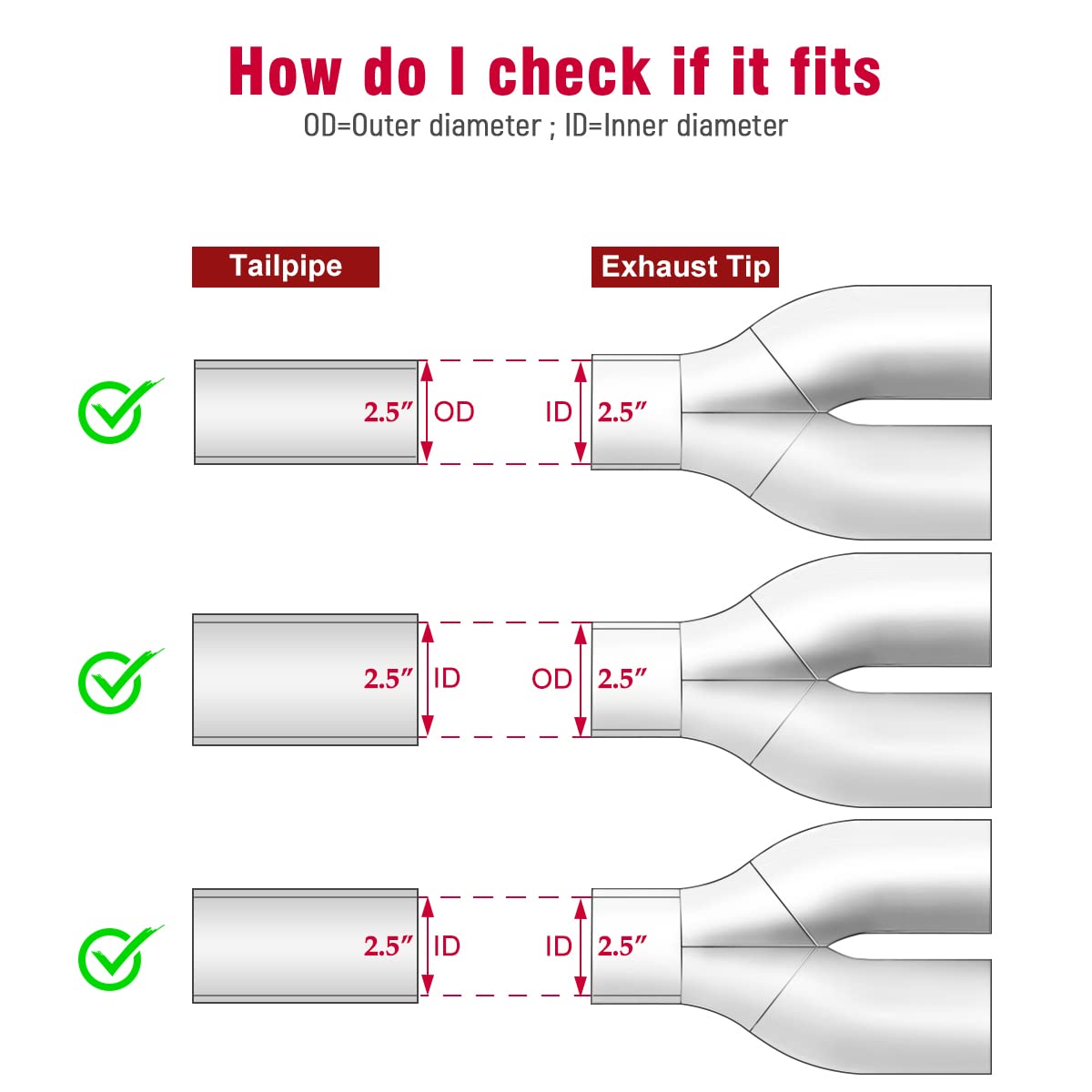 Upower 2.5 Inch Inlet 3.5 Inch Outlet Dual Exhaust Tips Tailpipe 2.5'' to 3.5'' 9.75'' Length 304 Stainless Steel Polished Vacuu