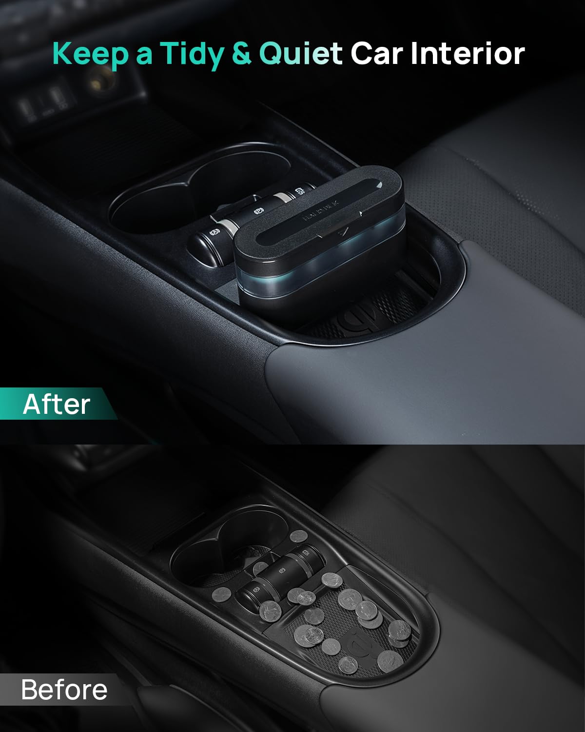 Haloblk Larger-Capacity Coin Holder For Car Change Holder Organizer, Compatible With Most Car & Trucks, Black