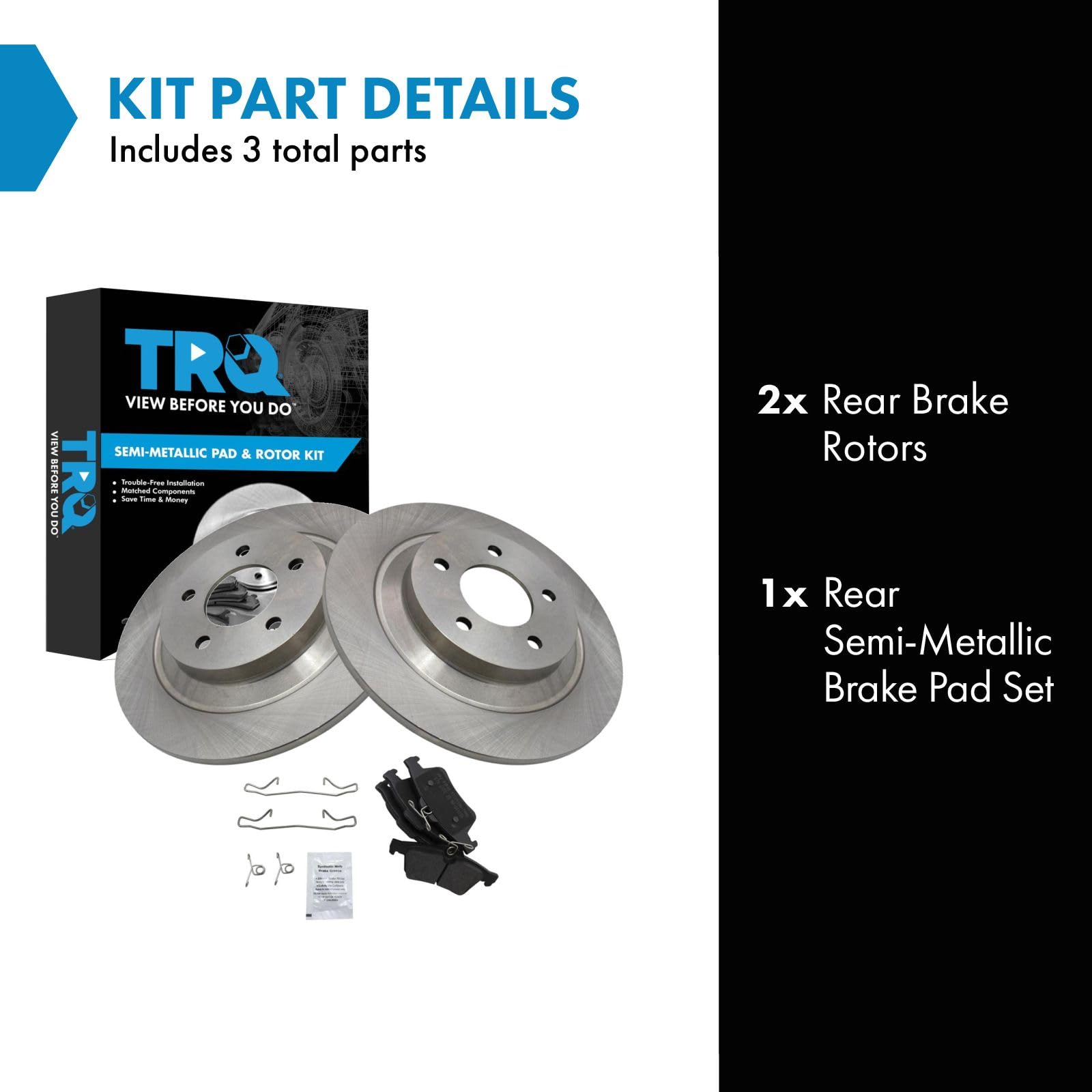 Trq Rear Brake Pad & Rotor Kit Brake Pads Brake Rotor Semi-Metallic Compatible With 2007-2015 Mazda 5