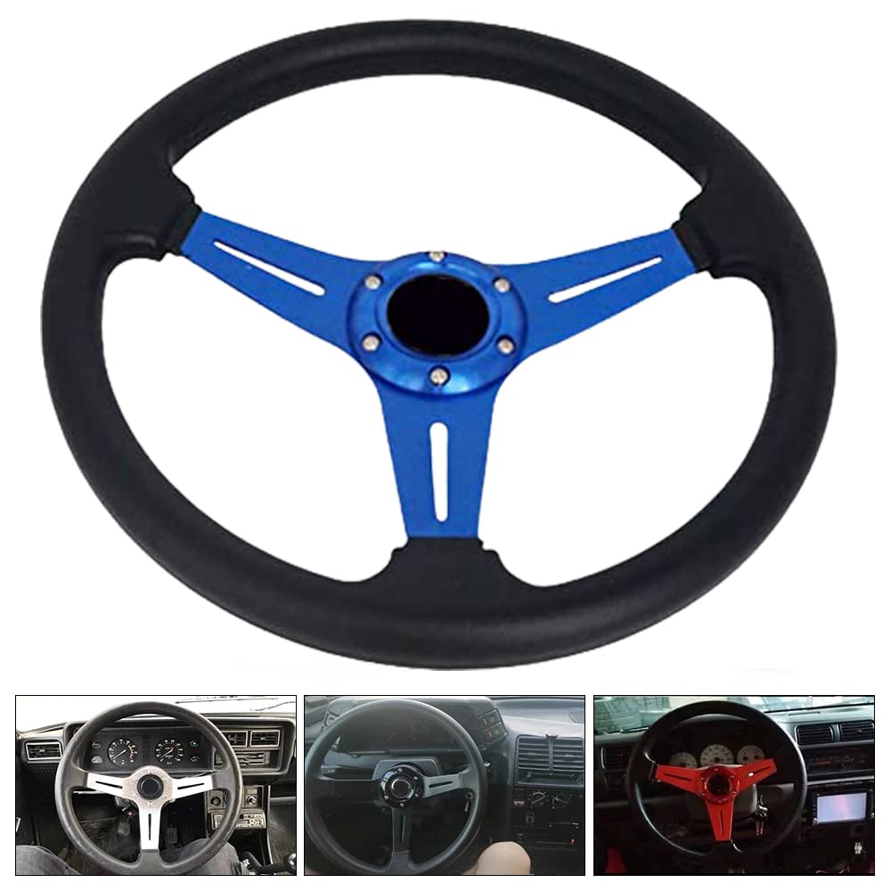 Yehicy 13.8” Racing Steering Wheel Quick Release For Car Sport Drifting Steering Wheel Pu Leather And Aluminum Spokes With Horn Button (Blue)