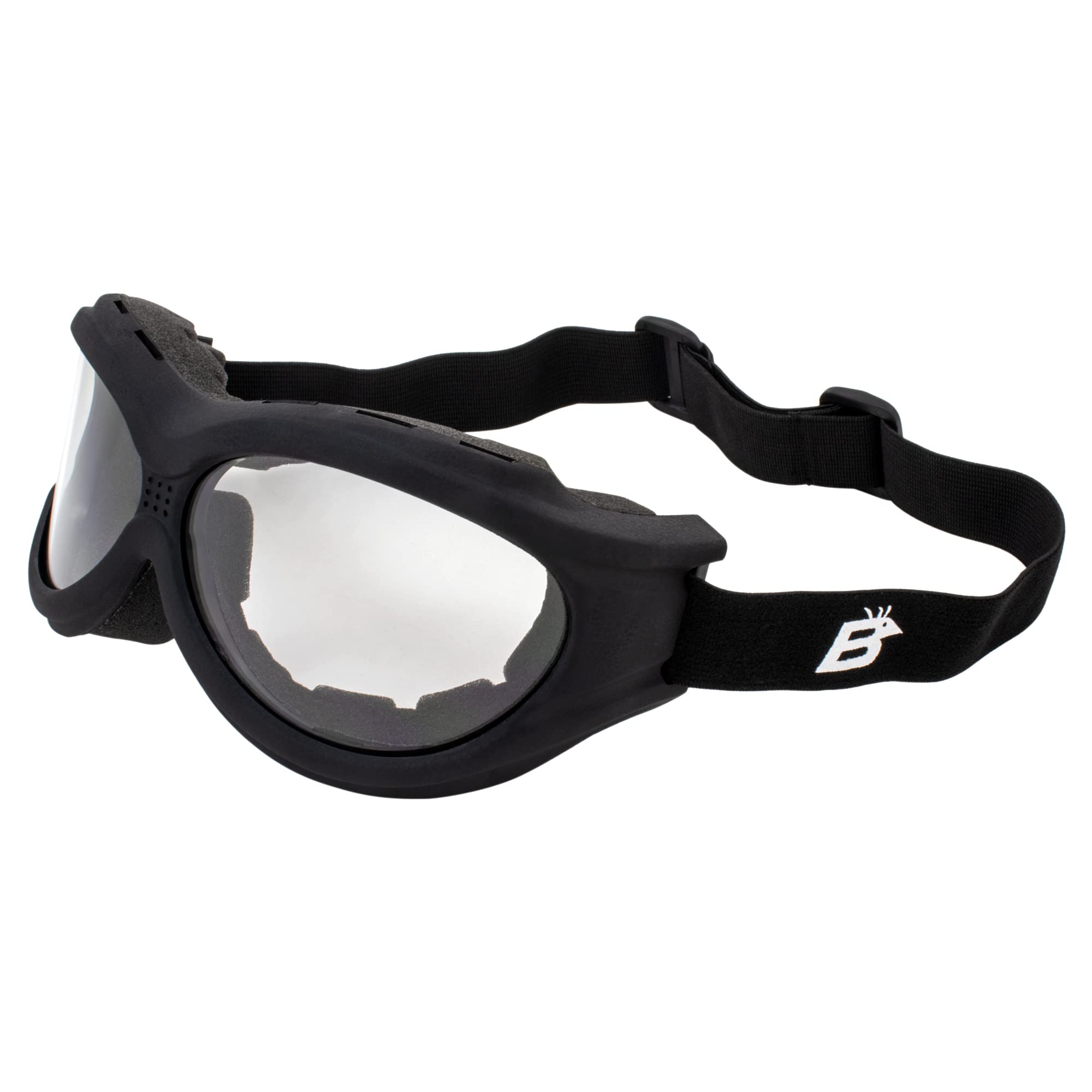 Birdz Eyewear Buzzard Padded Motorcycle Riding Goggle Fits Over Glasses Black Frame With Clear Lens (Black Frame/Clear Lens)