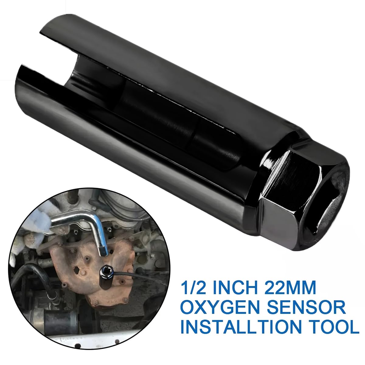 Belomi Oxygen Sensor Socket With Side Wire Cutout, 3/8 Inch Drive X 0.39 Inch (12Mm) 6-Point Fits All Vehicle O2 Removal And Installation, 65 Mn Steel Universal Puller Oxygen Sensor Socket (Large)