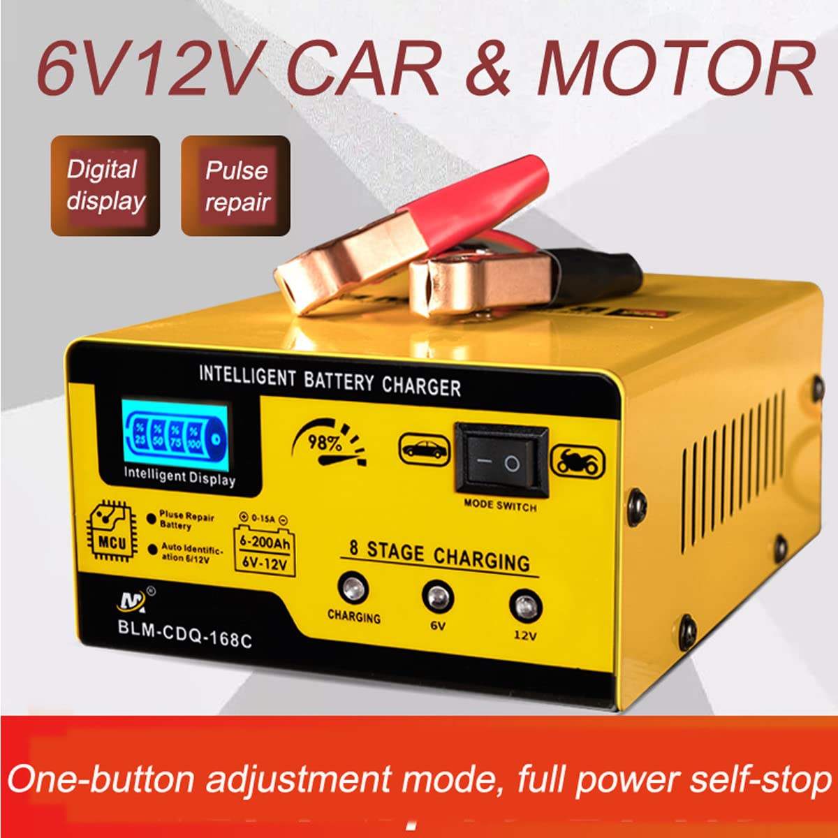 6V and 12V Car Battery Charger, 15A Smart Battery Trickle Charger Maintainer, Pulse Repair Deep Cycle Battery Charger Automotive