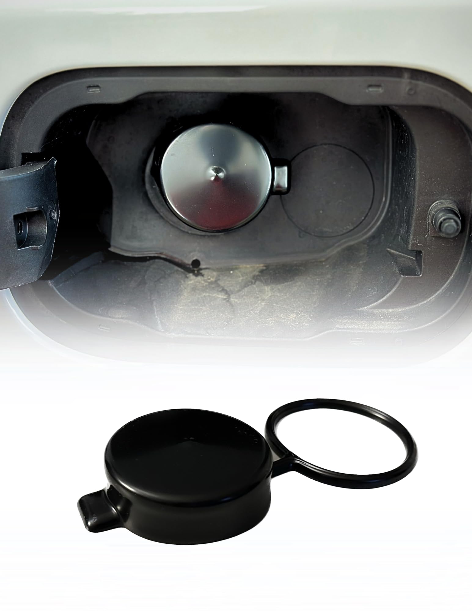 Cap & Shield Tethered 2.375inch ID, Capless Gas Cap Dirt, Water & Dust Cover Compatible With GMC, Chevrolet, Buick & Cadillac Ca