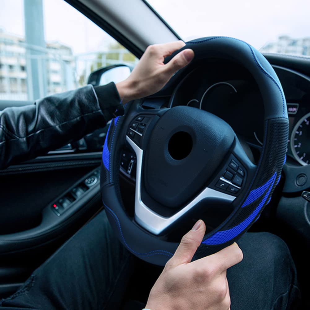 Alusbell Microfiber Leather Steering Wheel Cover Breathable Auto Car Steering Wheel Cover For Men And Women Universal 15 Inches