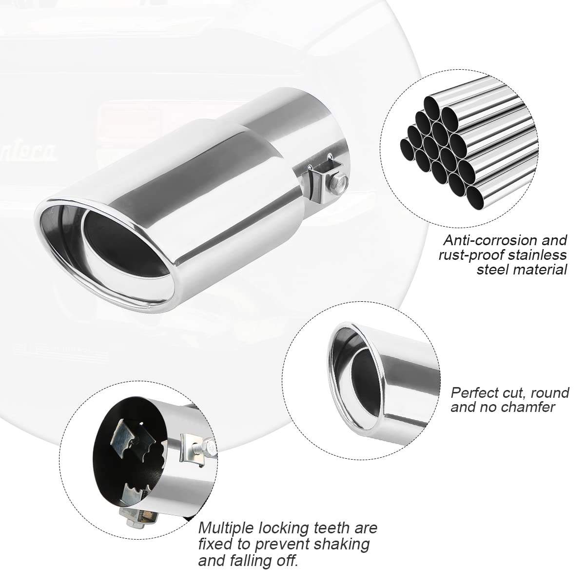 8sanlione Car Exhaust Tail Pipe, Stainless Steel Polished Bolt Flue Muffler, Modified Slant Tailpipe Compatible with Most Vehicl