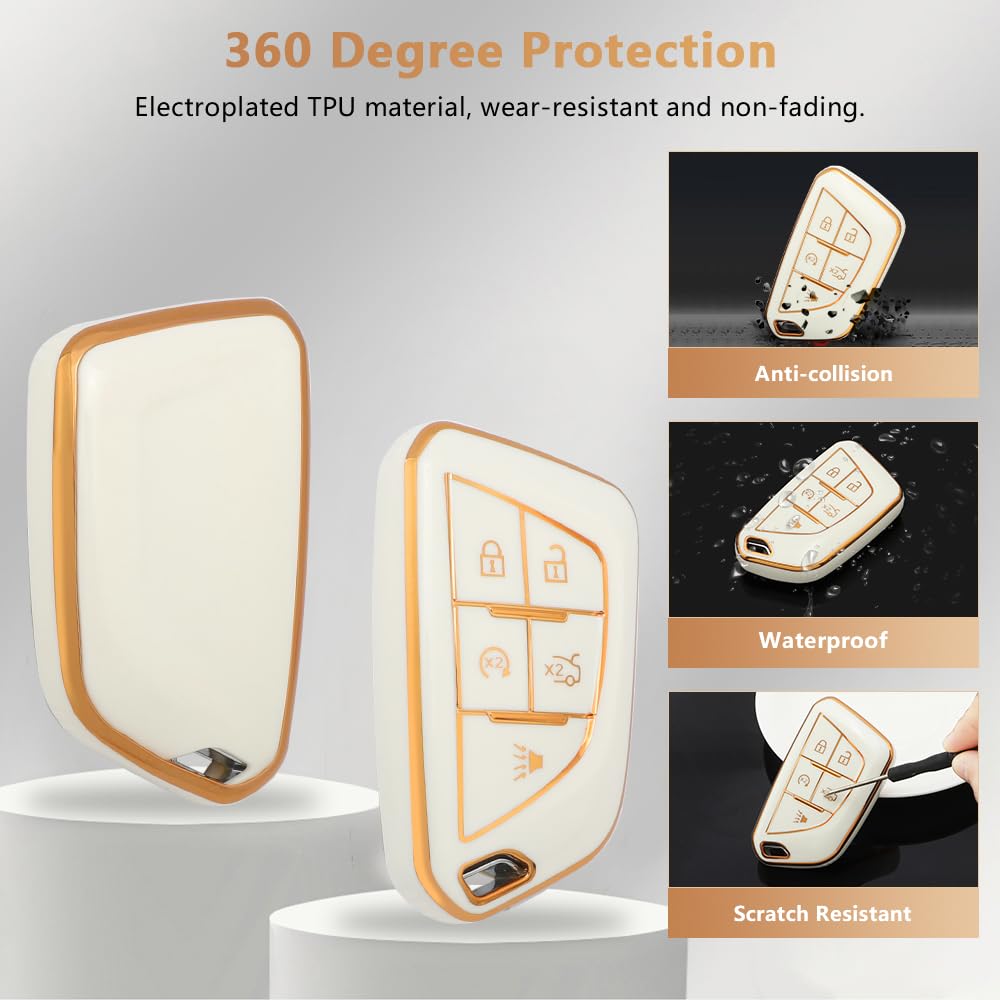 Pifoog Key Fob Cover For Cadillac Ct4 Ct4-V Ct5 5 Button Smart Keys Case Shell Protection Bling Car Key Chain Accessories Cute G