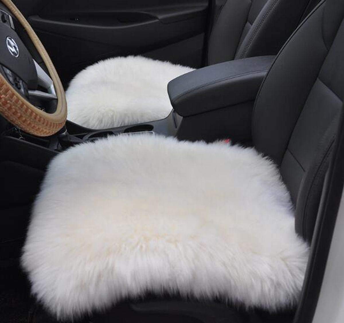 Gracefur Anti-Slip Sheepskin Seat Cushion Seat Covers for Cars, SUV, Truck, Natural Long Wool Front Seat Pad, Comfort Bottom Sea