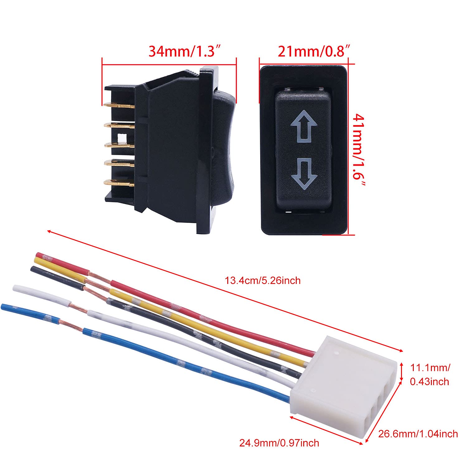 Weideer 2Pcs 5 Pin Car Window Switch 12V 20A Control Power Window Lift Rv Slide Out Momentary Rocker Switch With Wiring Harness K-011-Jt-X