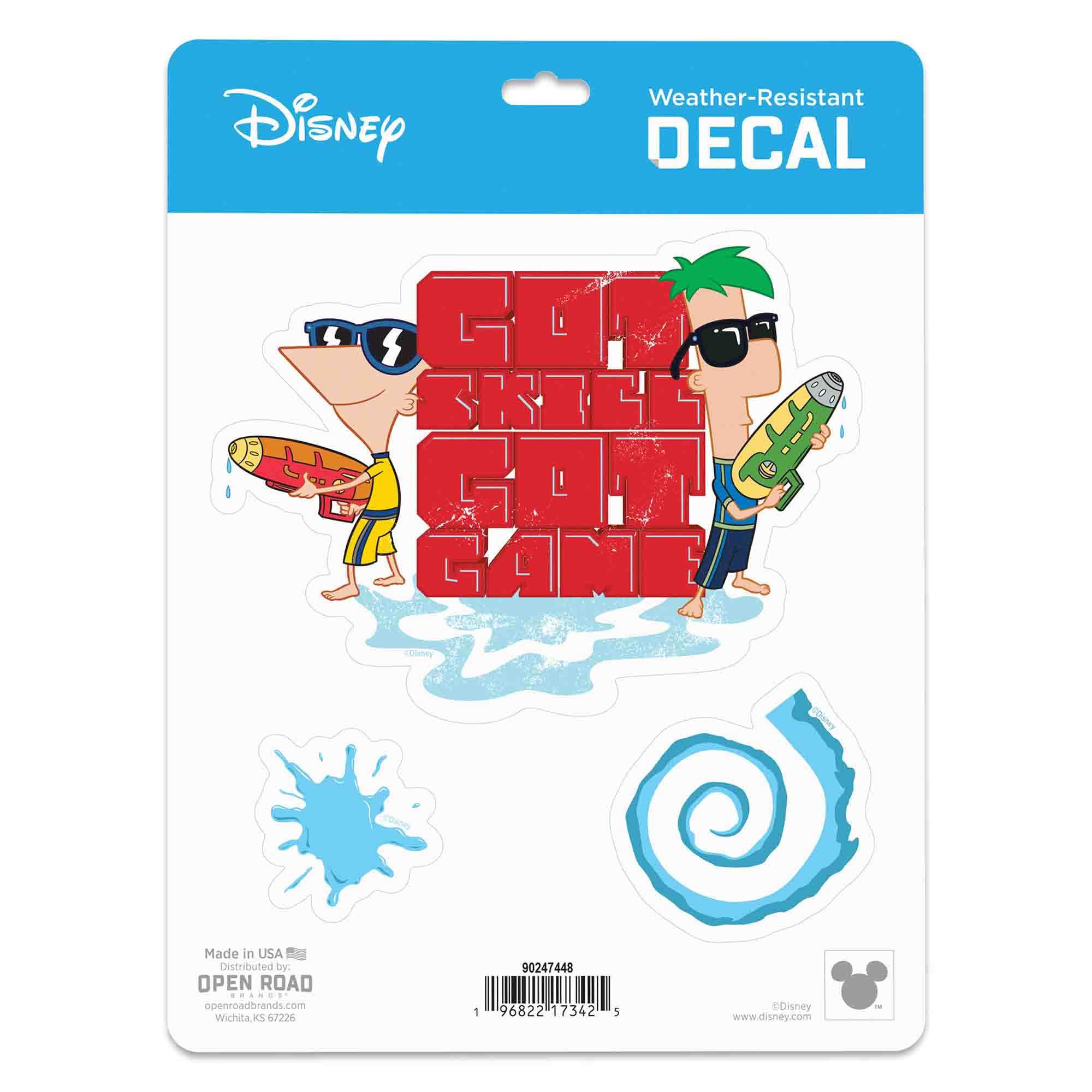 Disney Phineas and Ferb Got Skill Got Game Adhesive Vinyl Decals - Funny Quote Sticker for Car or Truck, 1 Pack (3 Count)