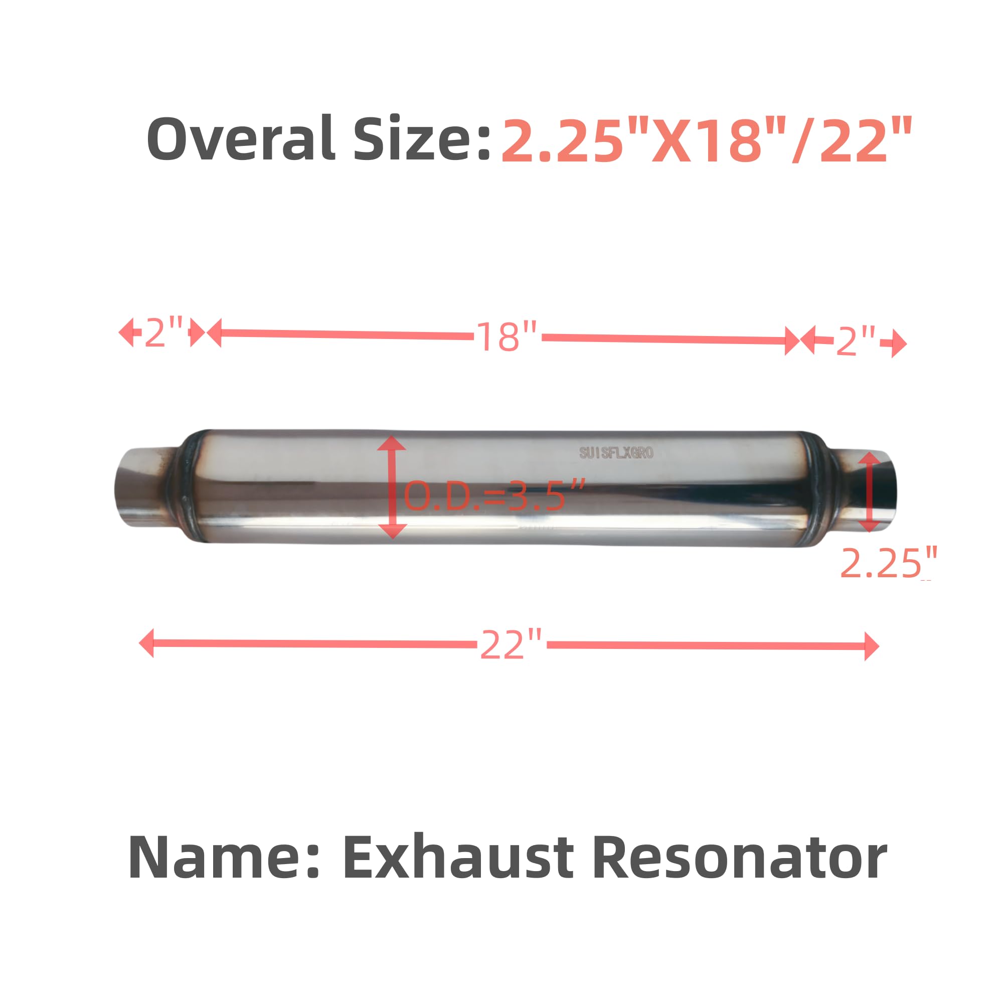 SUISFLXGRO Exhaust Resonator Muffler, Straight Through Design, Low and Deep Sound, Made of 100% Stainless Steel (2.25X 18/22)