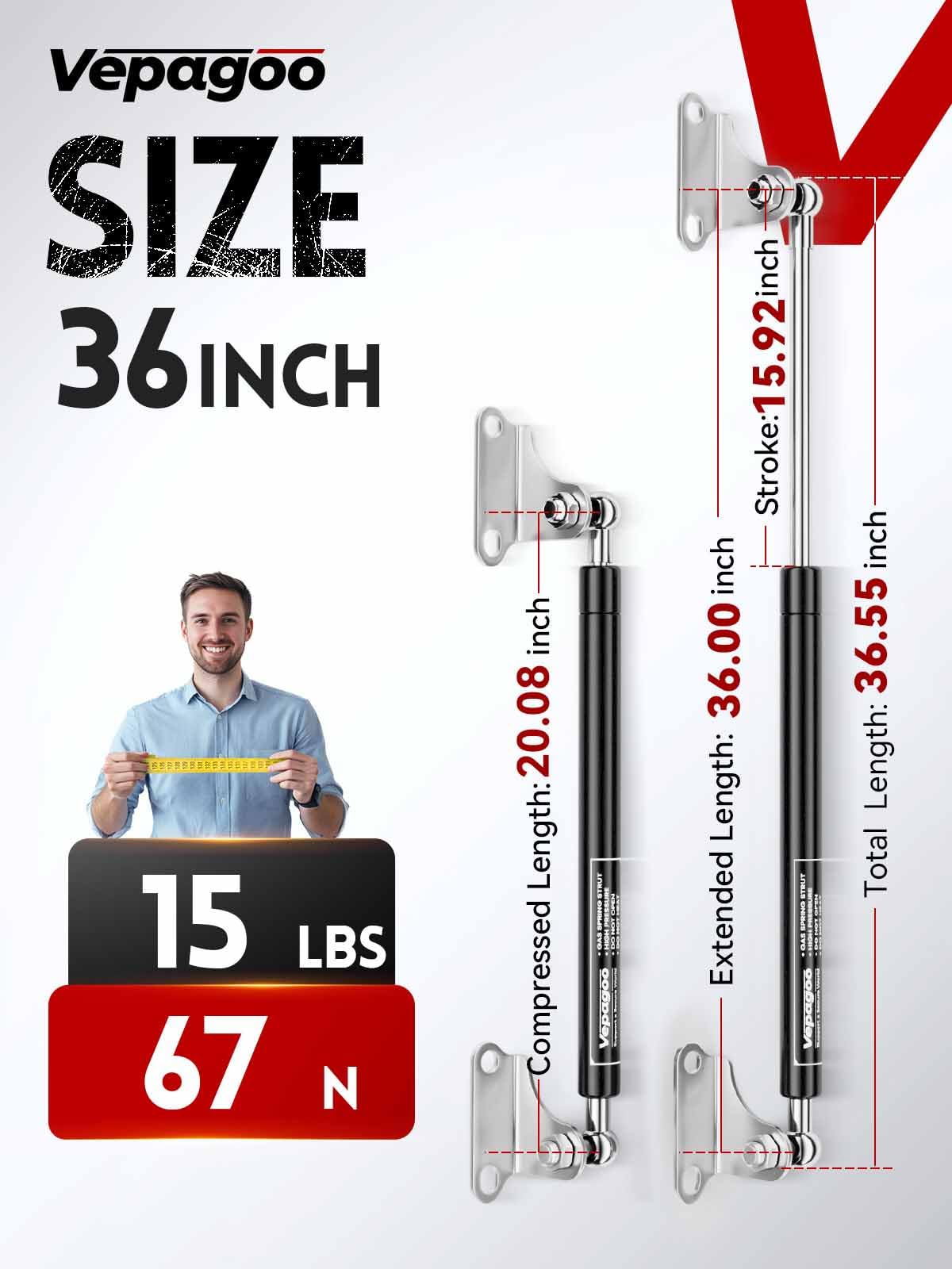 Vepagoo 36 Inch 200Lb/890N Gas Struts Shock Spring With Mounting Brackets, Lift Supports For Rv Bed Heavy-Duty Lid Box Trailer C