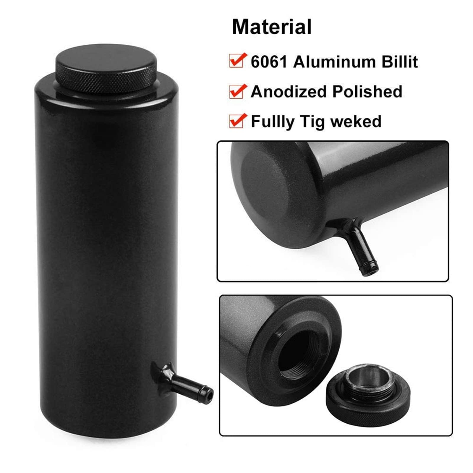 Ryanstar Universal Car Radiator Coolant Tank 800Ml Coolant Expansion Tank Overflow Oil Catch Tank Cooling Catch Bottle Reservoir Aluminum Billet Black