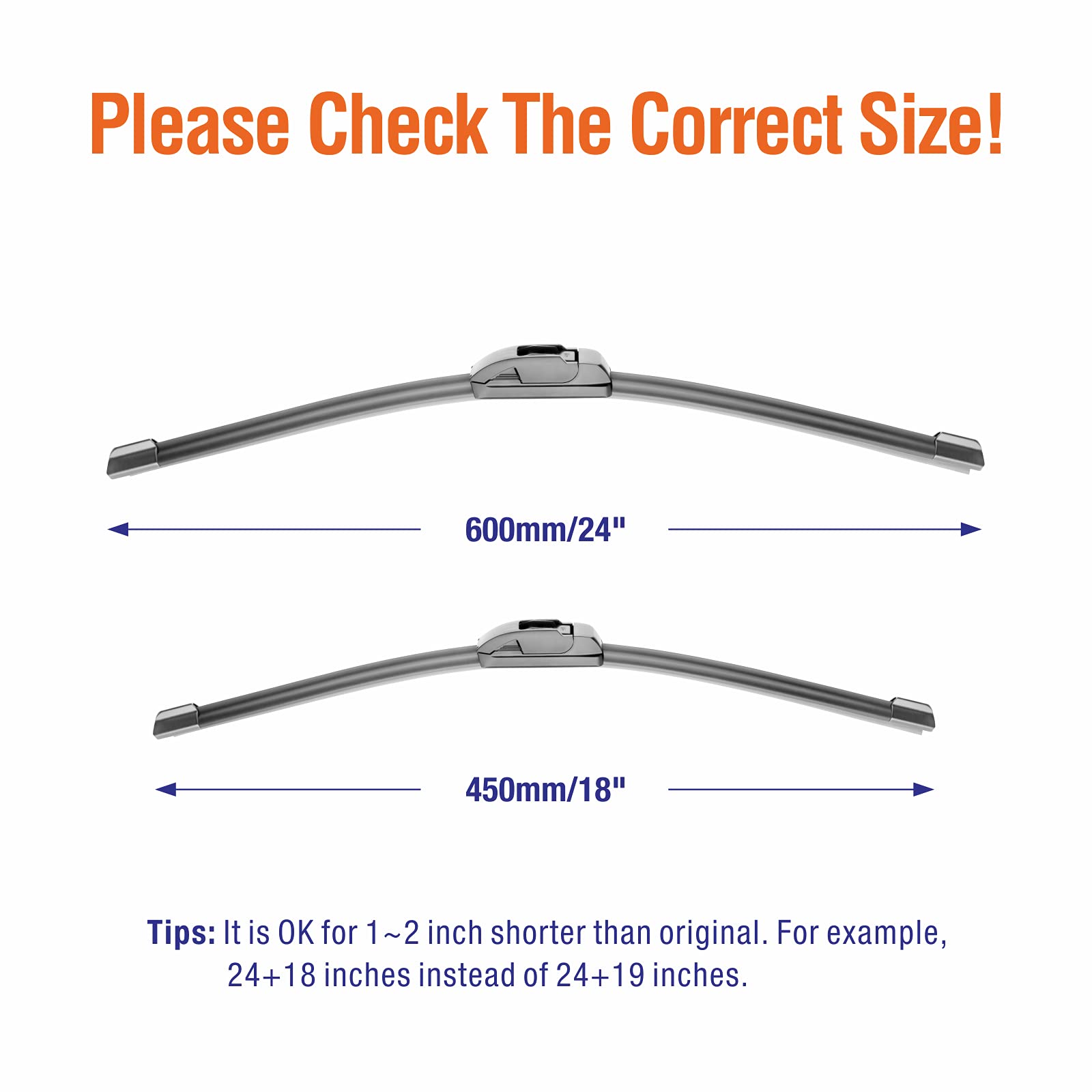 Wowiper Wiper Blades 24'' + 18'' Automotive Replacement Windshield Wiper Blades For My Car Premium All-Seasons Oe Quality Wipers