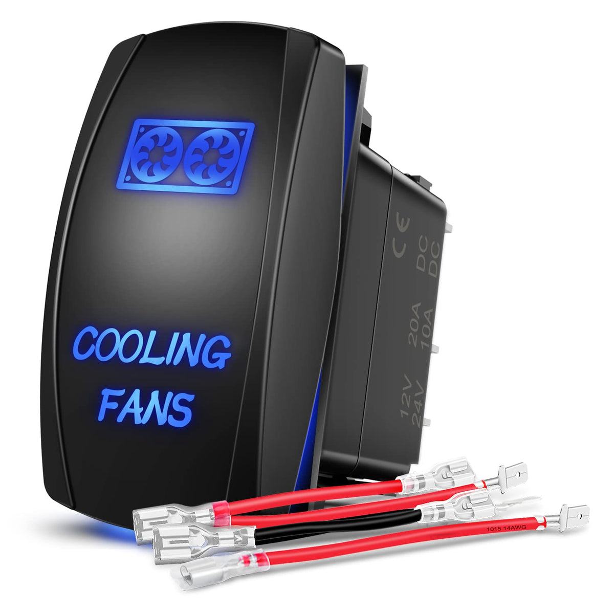 Nilight Cooling Fans Rocker Switch Led Light Bar Switch 5Pin Laser On Off SPST switches 20A/12V 10A/24V Switch Blue with Jumper 