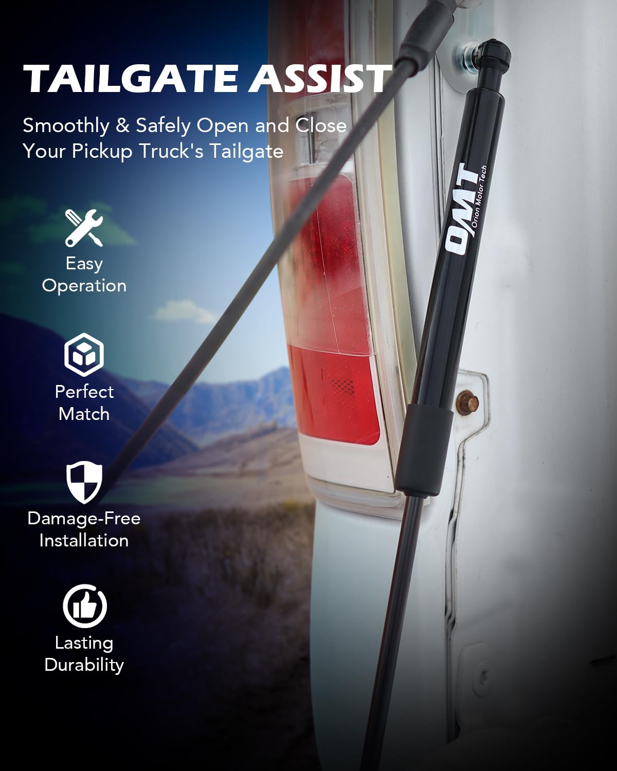Orion Motor Tech Tailgate Assist for 15-23 Ford F150 - Alloy Steel, Silver, Model OMTAS24