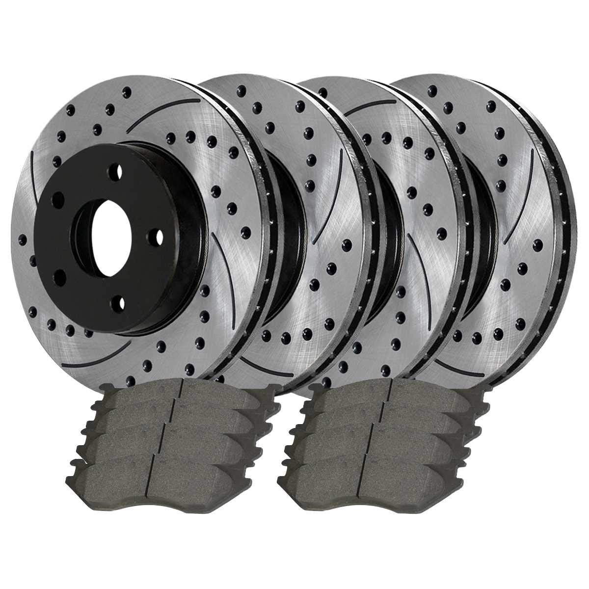 Autoshack Black Hat Drilled And Slotted Brake Rotors With Ceramic Pads Front And Rear Brake Rotor Replacement Kit For 2002-2004 Dodge Ram 1500 2004 Durango 3.7L 4.7L 5.7L V6 V8 4Wd Rwd Brakepkg570